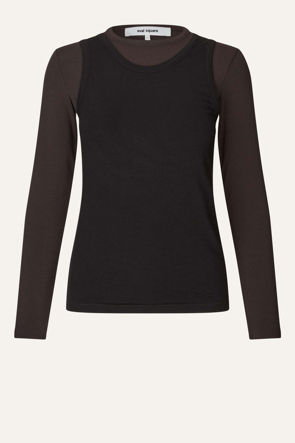 Oval Square Bibi Top Blouse BLOUSES Black w/brown