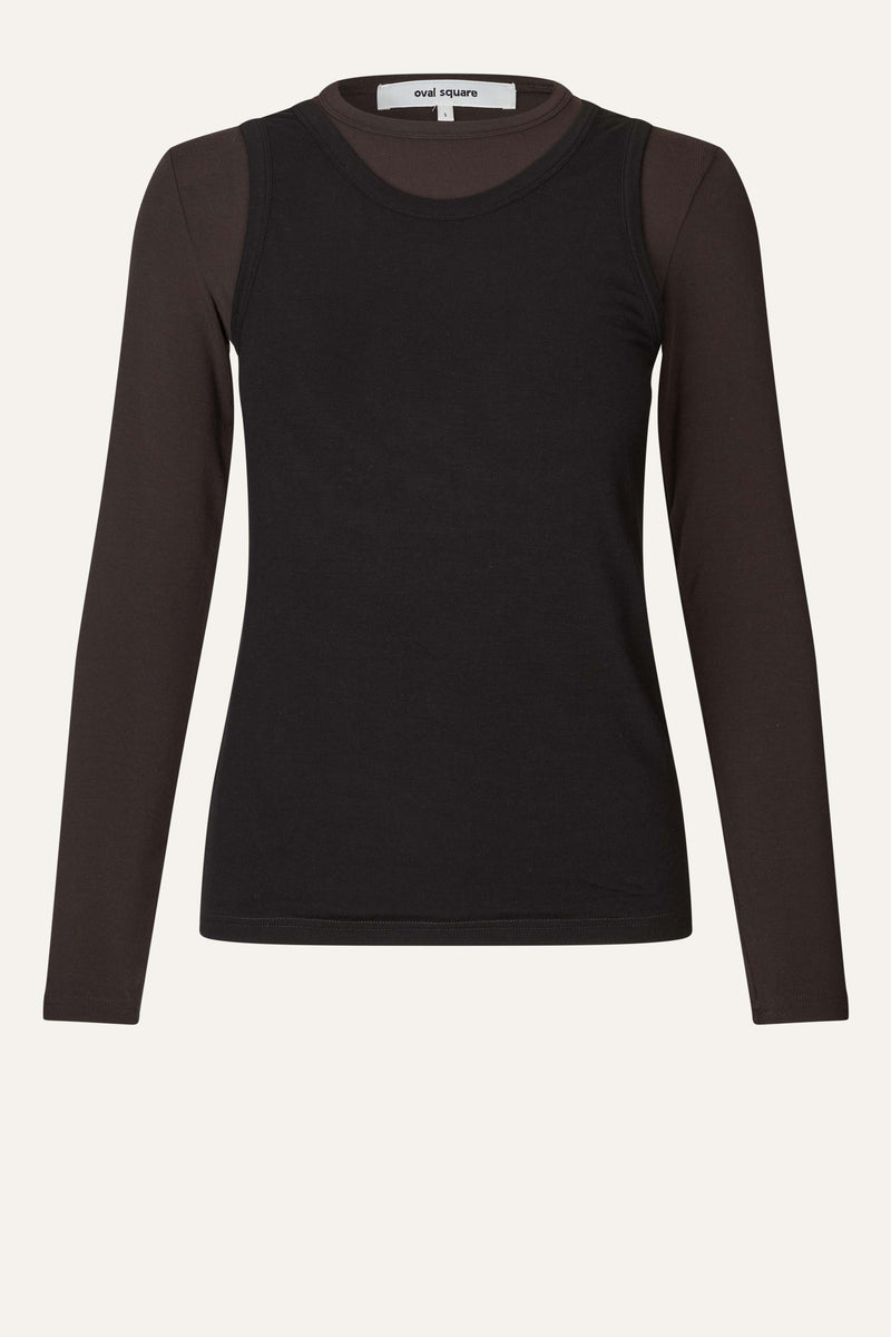 Oval Square Bibi Top Blouse BLOUSES Black w/brown