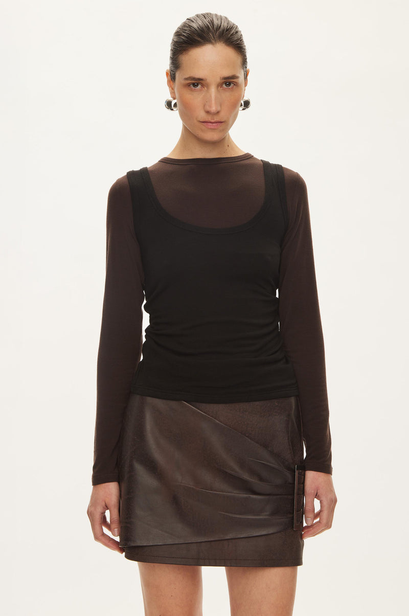 Oval Square Bibi Top Blouse BLOUSES Black w/brown