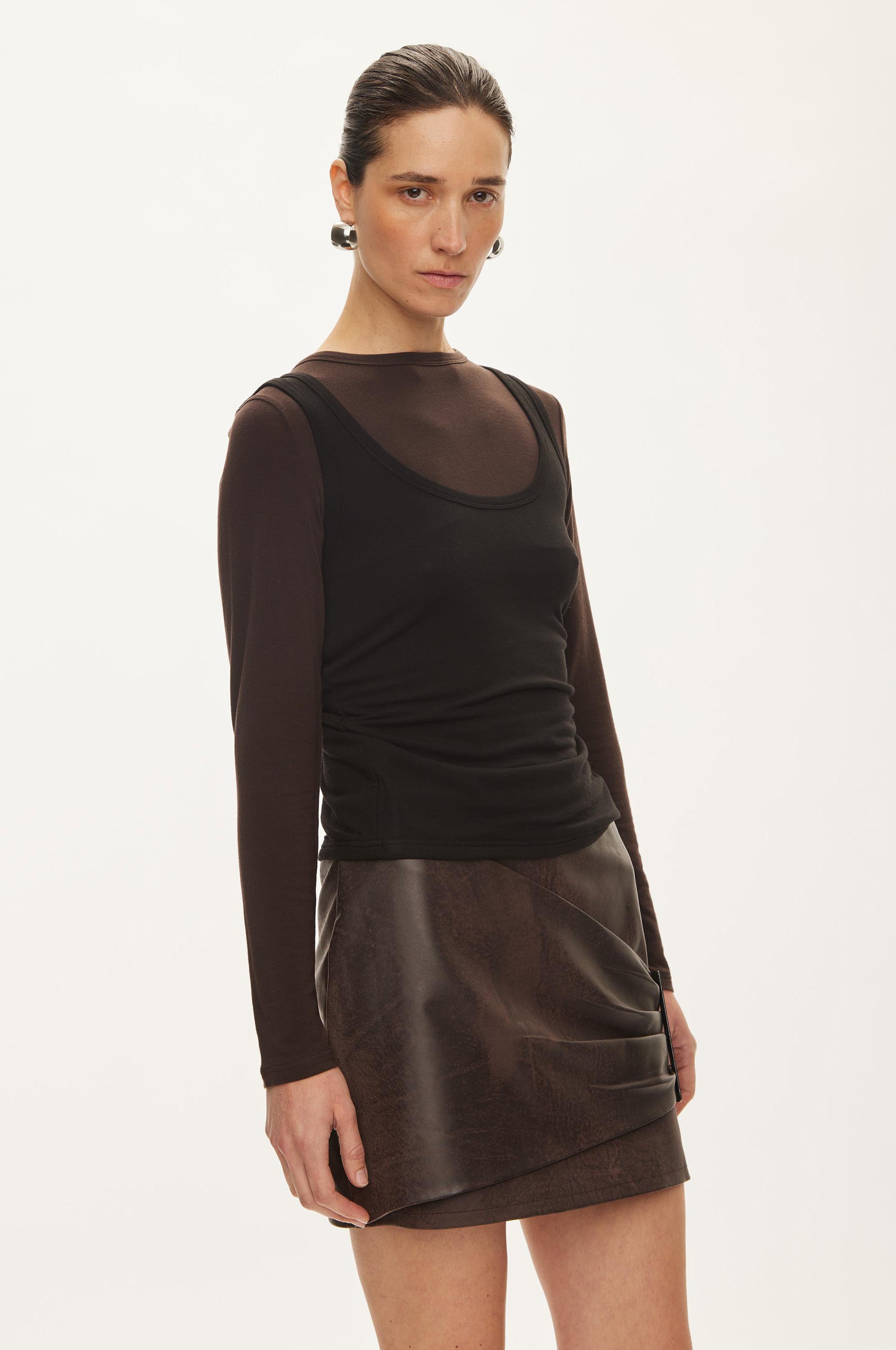 Oval Square Bibi Top Blouse BLOUSES Black w/brown