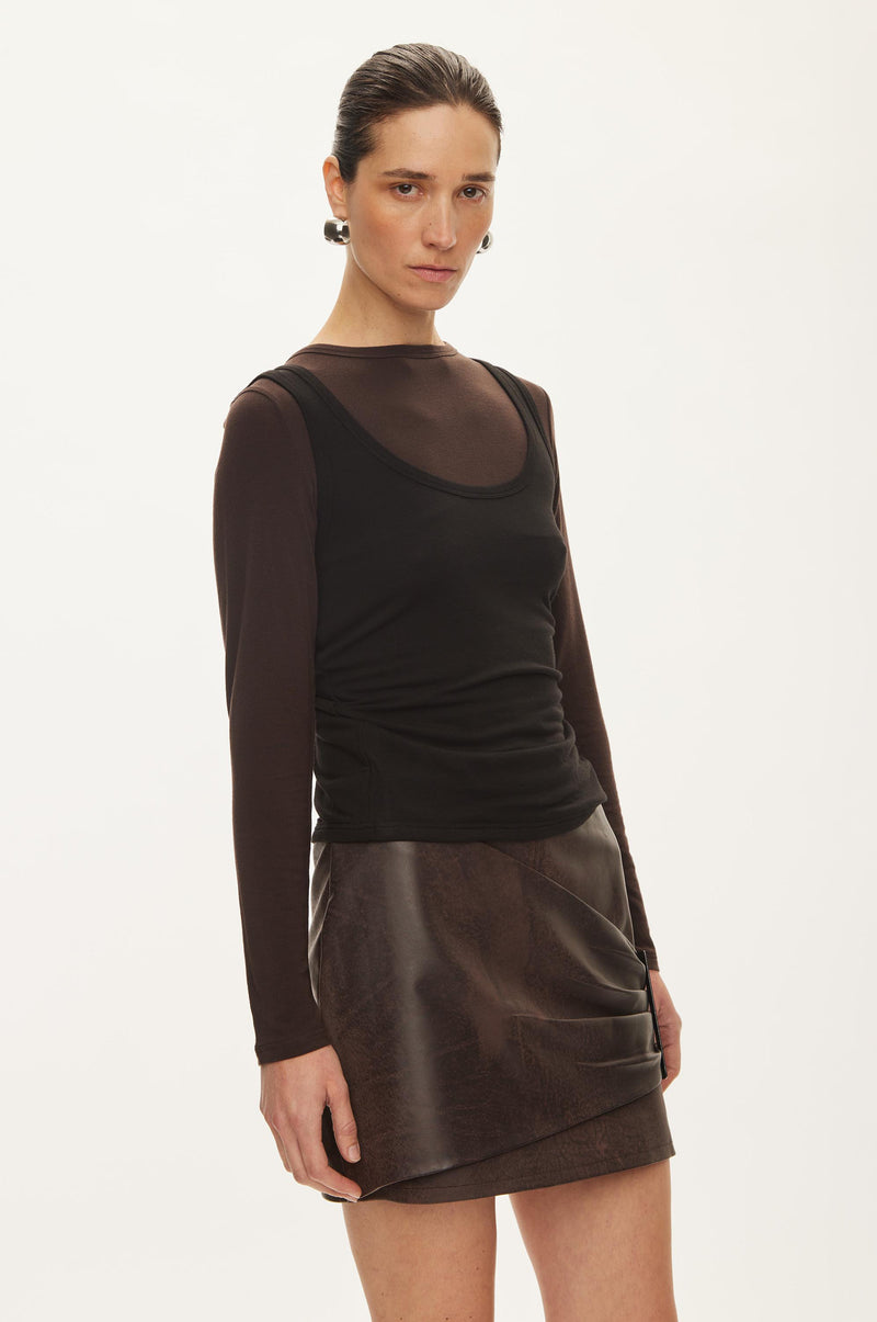 Oval Square Bibi Top Blouse BLOUSES Black w/brown