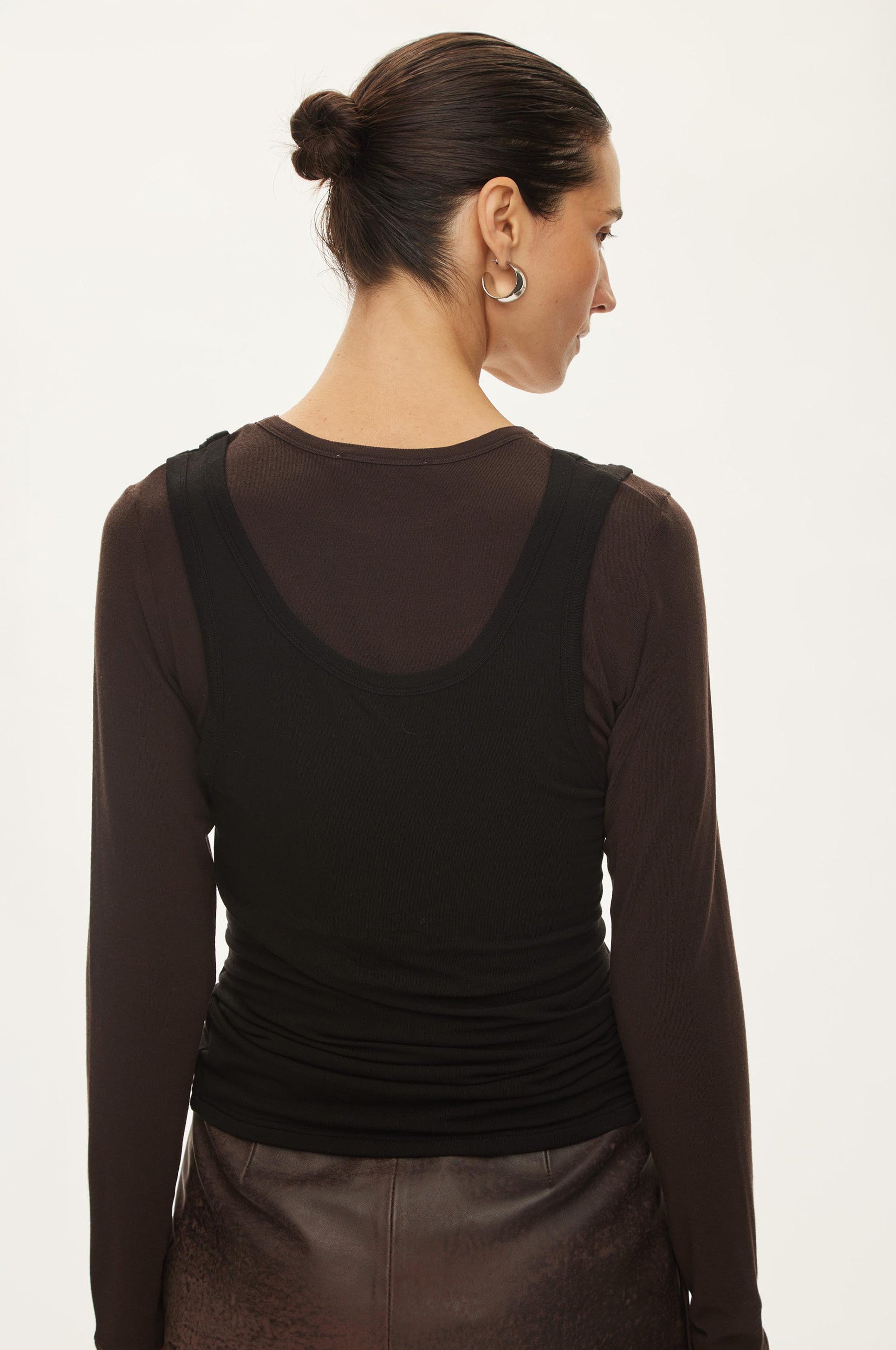Oval Square Bibi Top Blouse BLOUSES Black w/brown