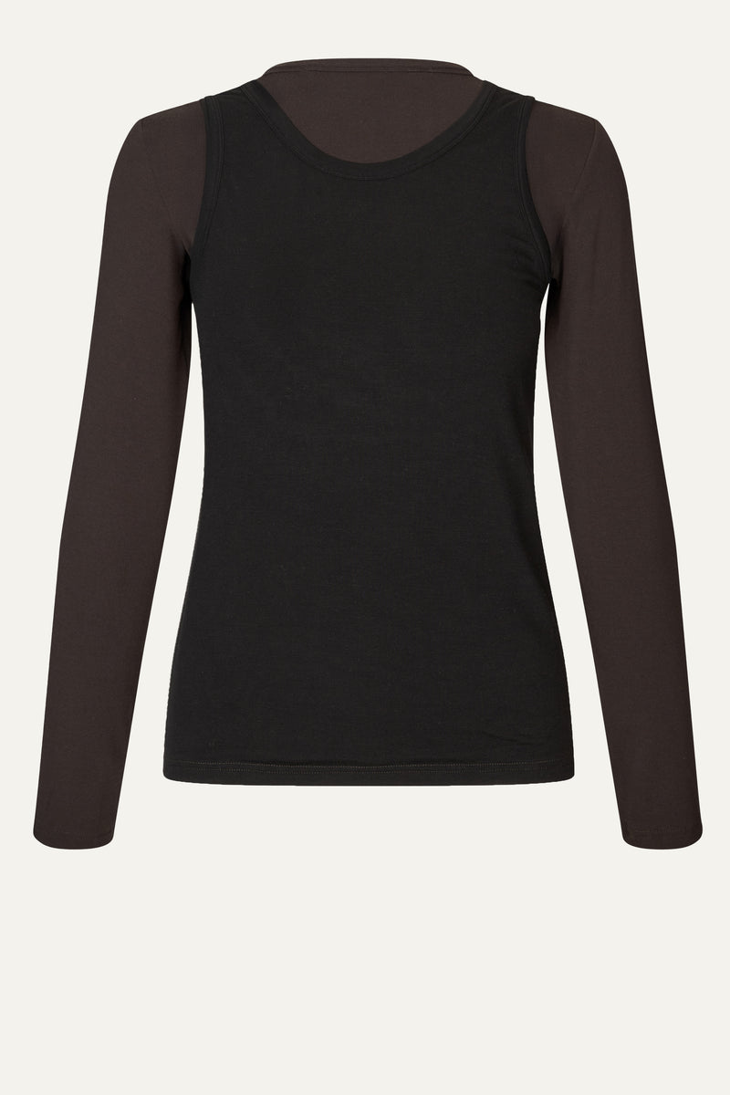 Oval Square Bibi Top Blouse BLOUSES Black w/brown