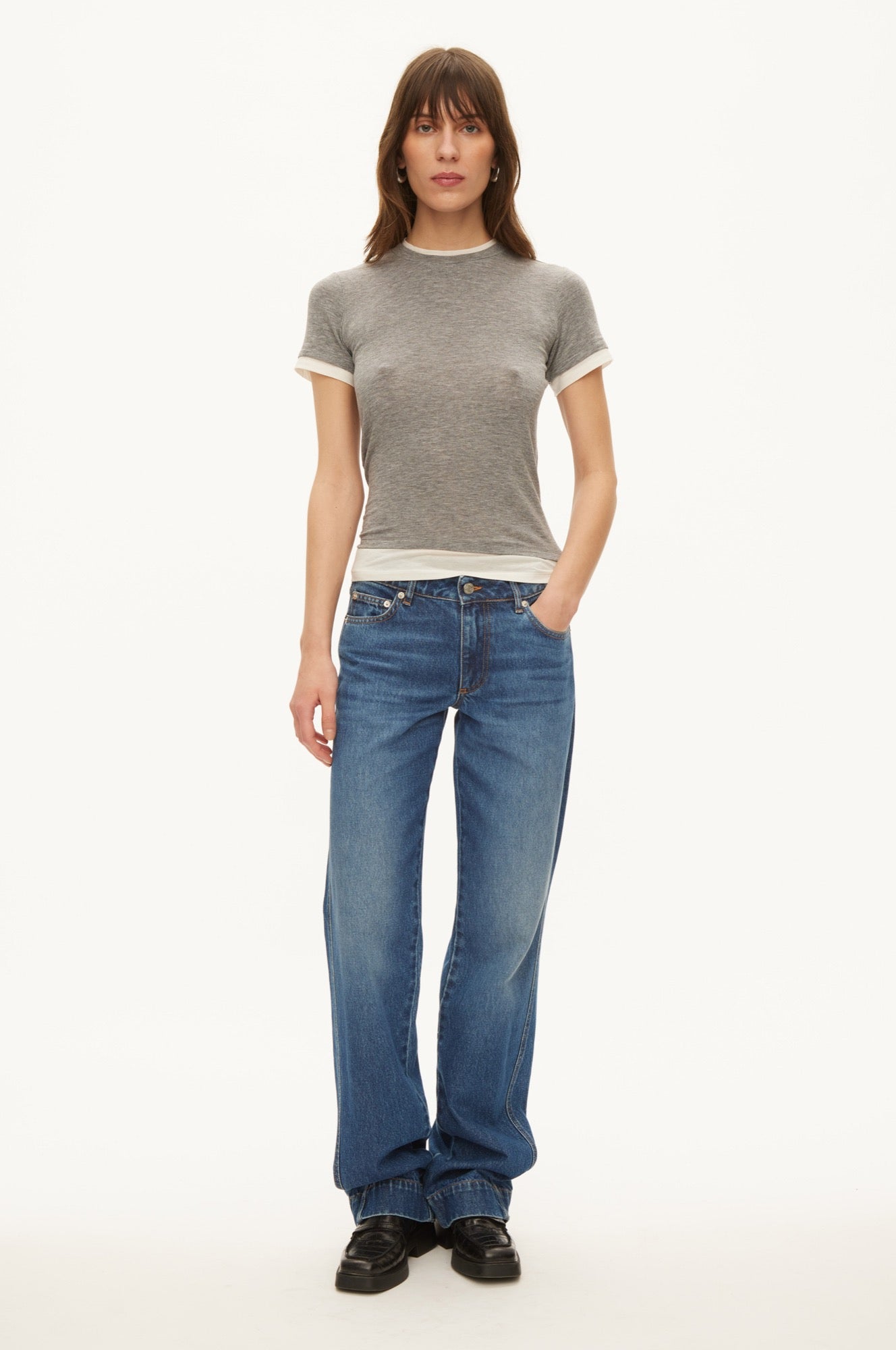 Oval Square Bibi ss tee BLOUSES Grey melange/ white