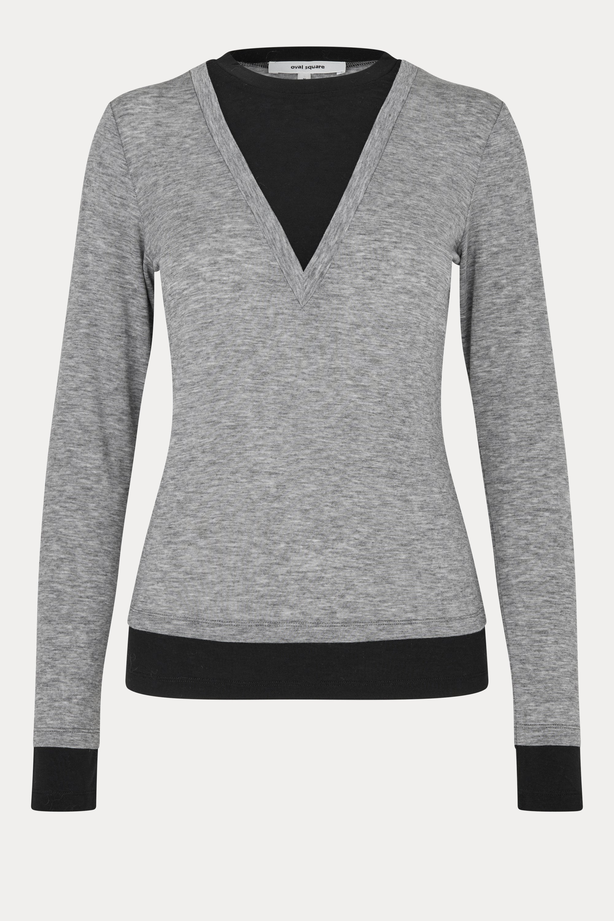 Oval Square Bibi v-neck blouse BLOUSES Grey Mel / Black
