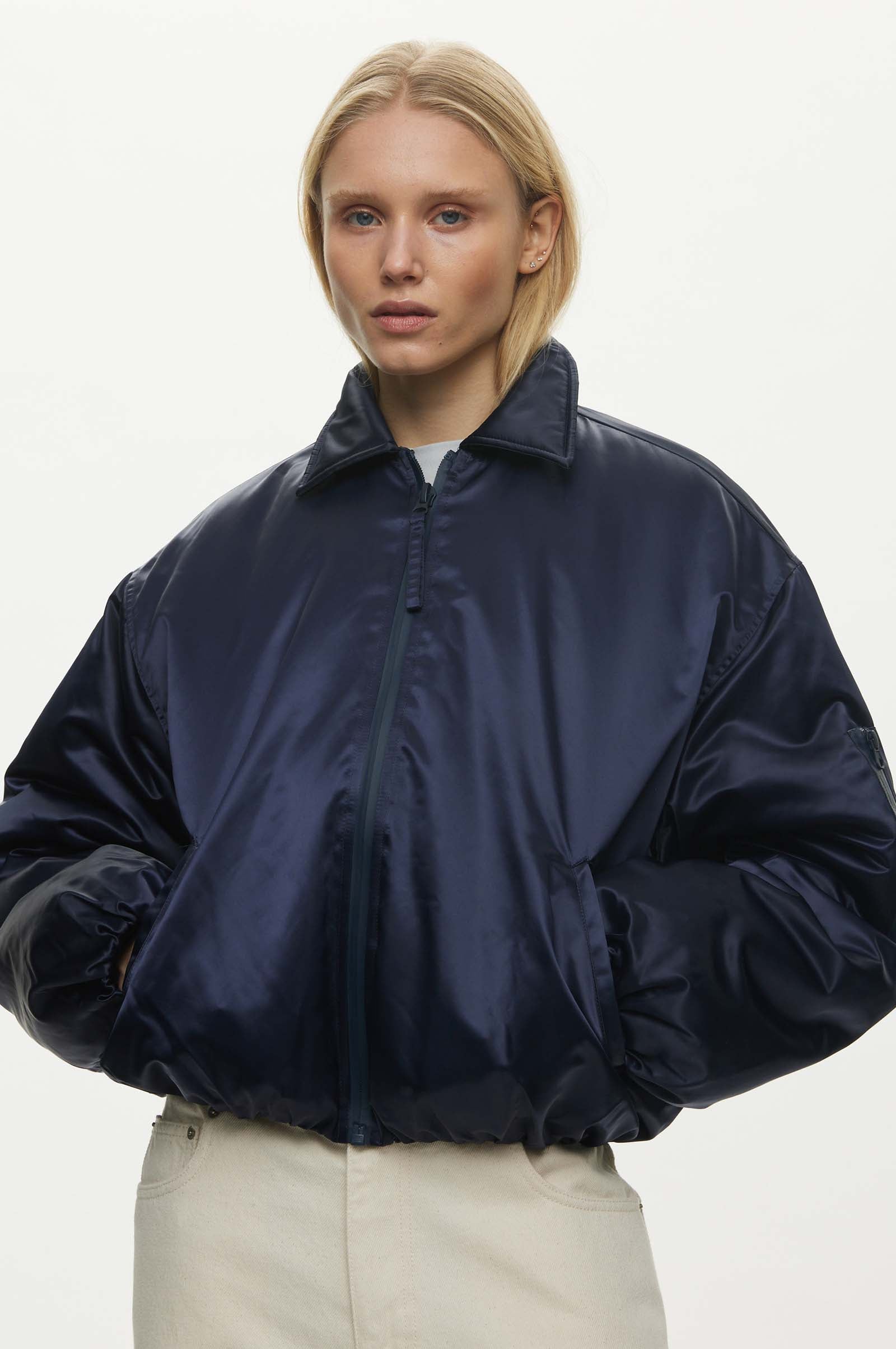 Oval Square Blink Bomber Jacket COATS Navy checks