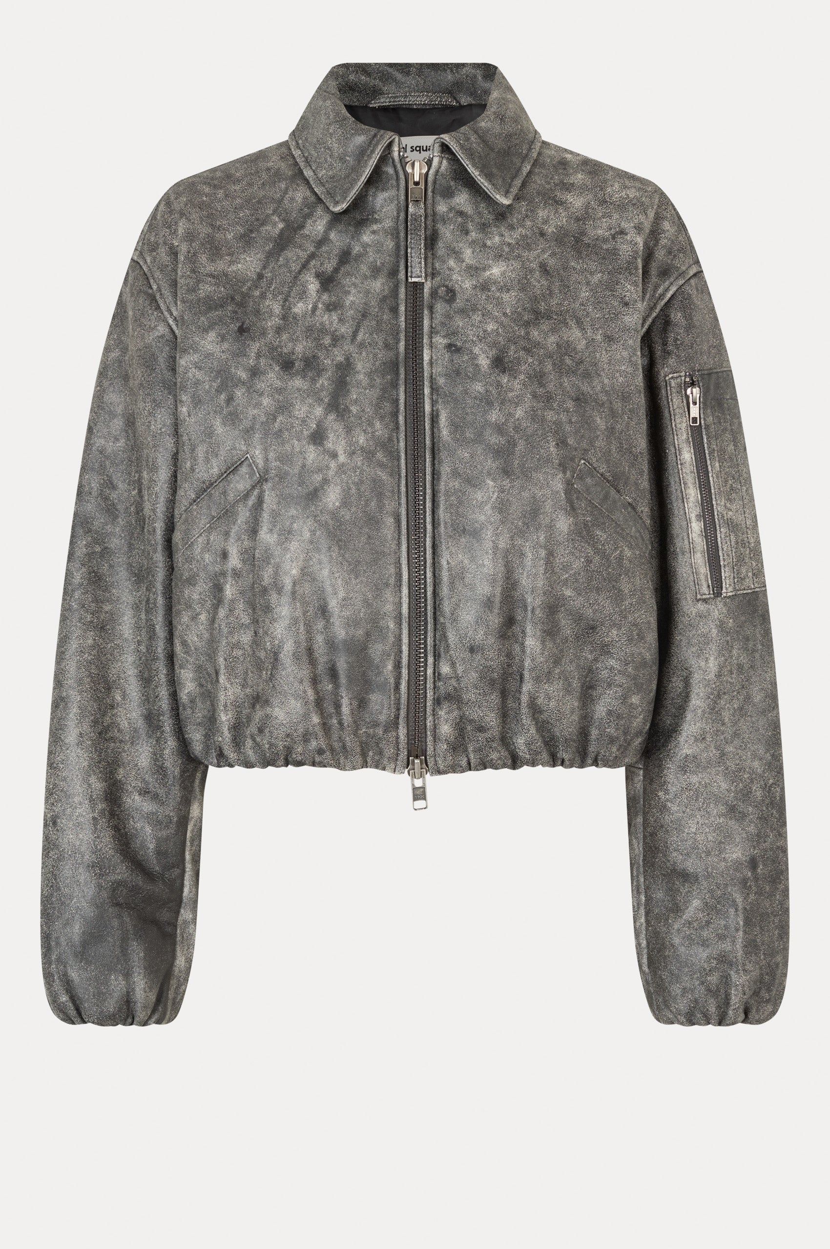 Oval Square Bold Leather Bomber JACKETS 7019 Dark Grey Washed