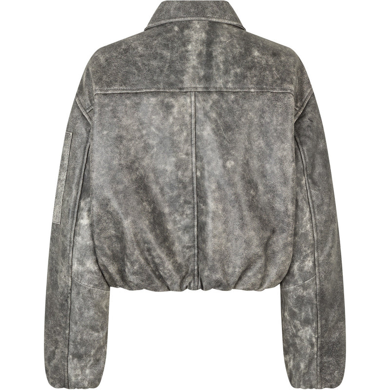 Oval Square Bold Leather Bomber JACKETS 7019 Dark Grey Washed