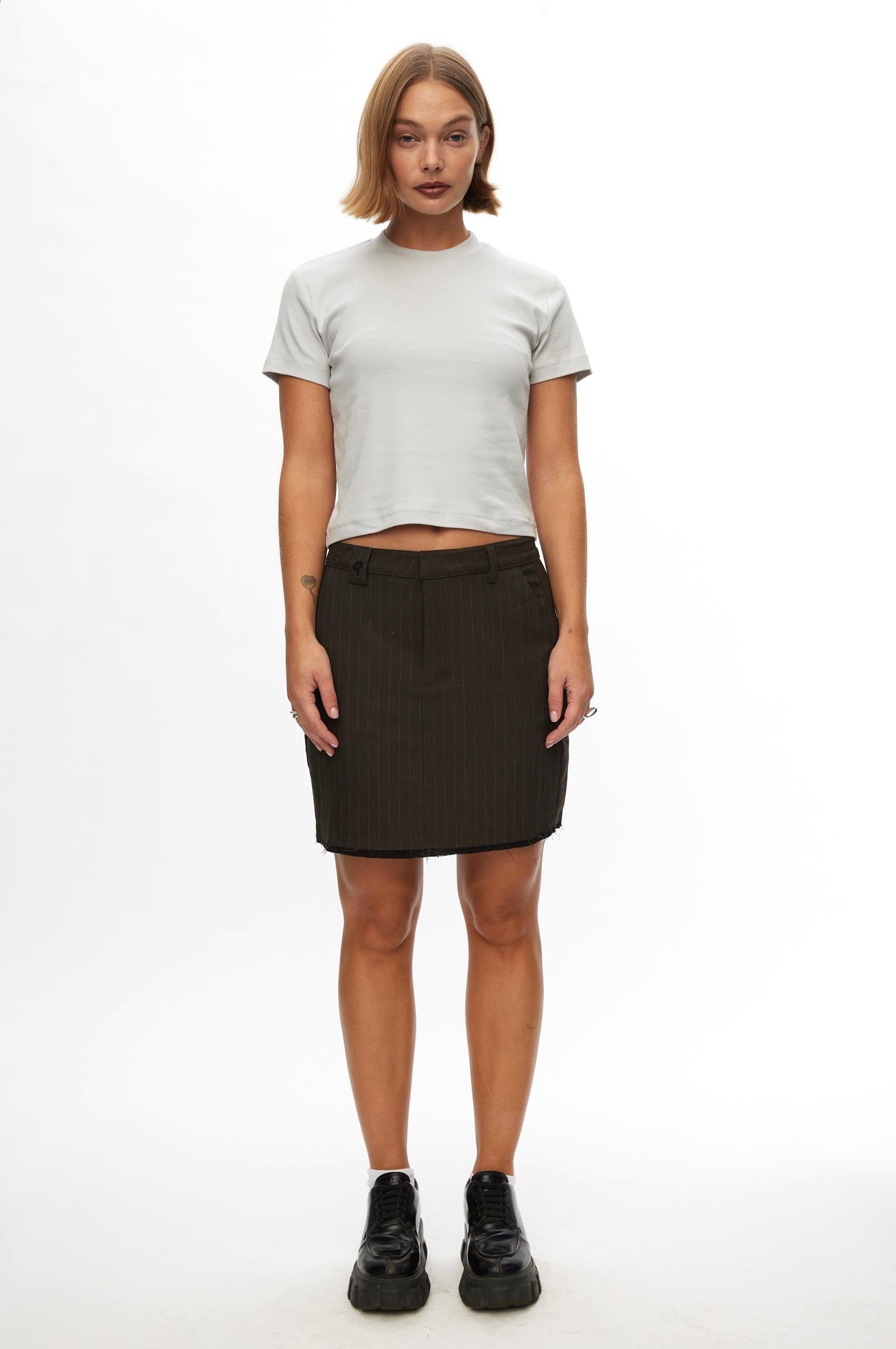 Oval Square Bonnie Skirt SKIRTS 9056 Dark Brown Pinstripe