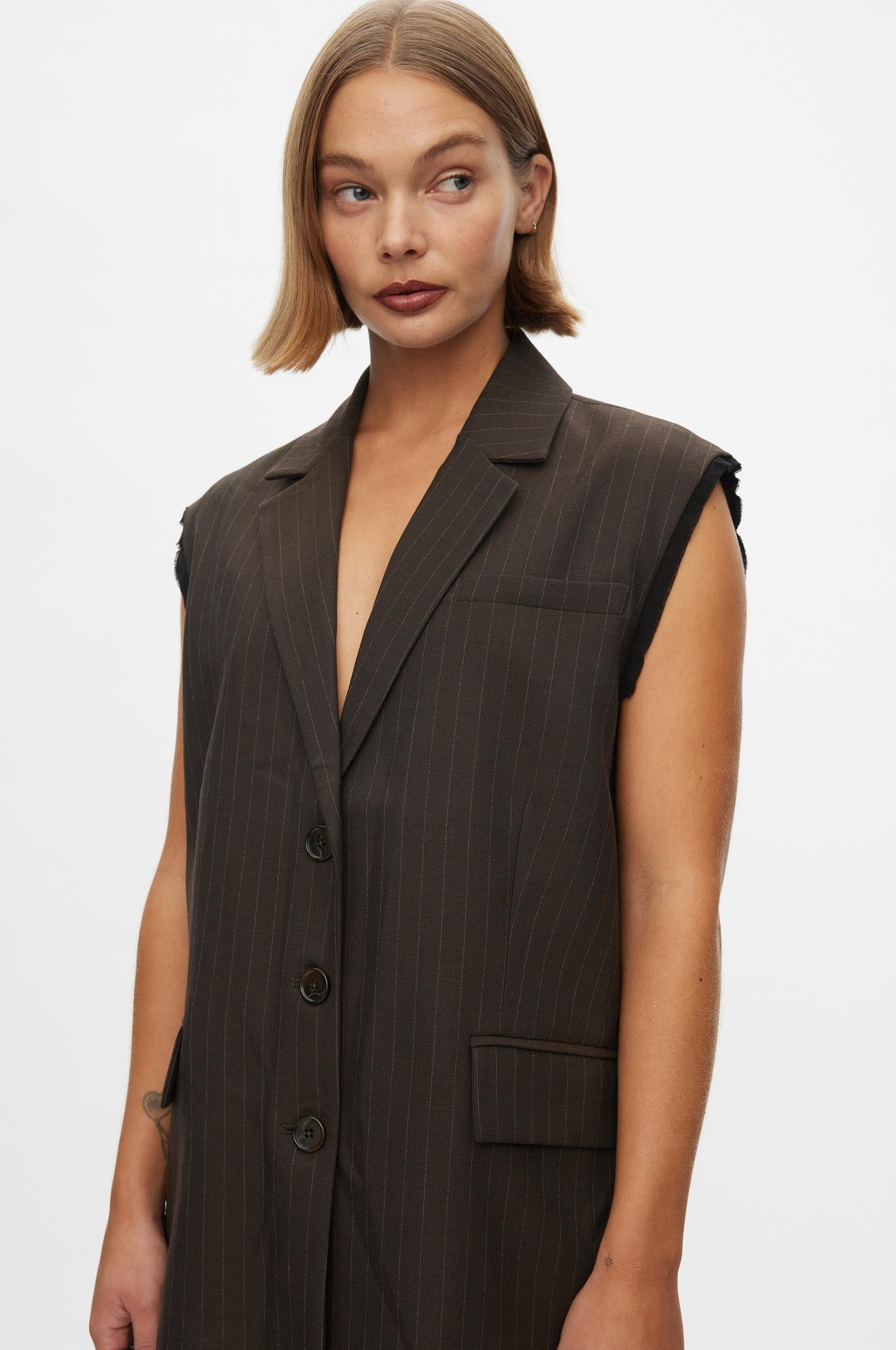 Oval Square Bonnie Vest VESTS 9056 Dark Brown Pinstripe