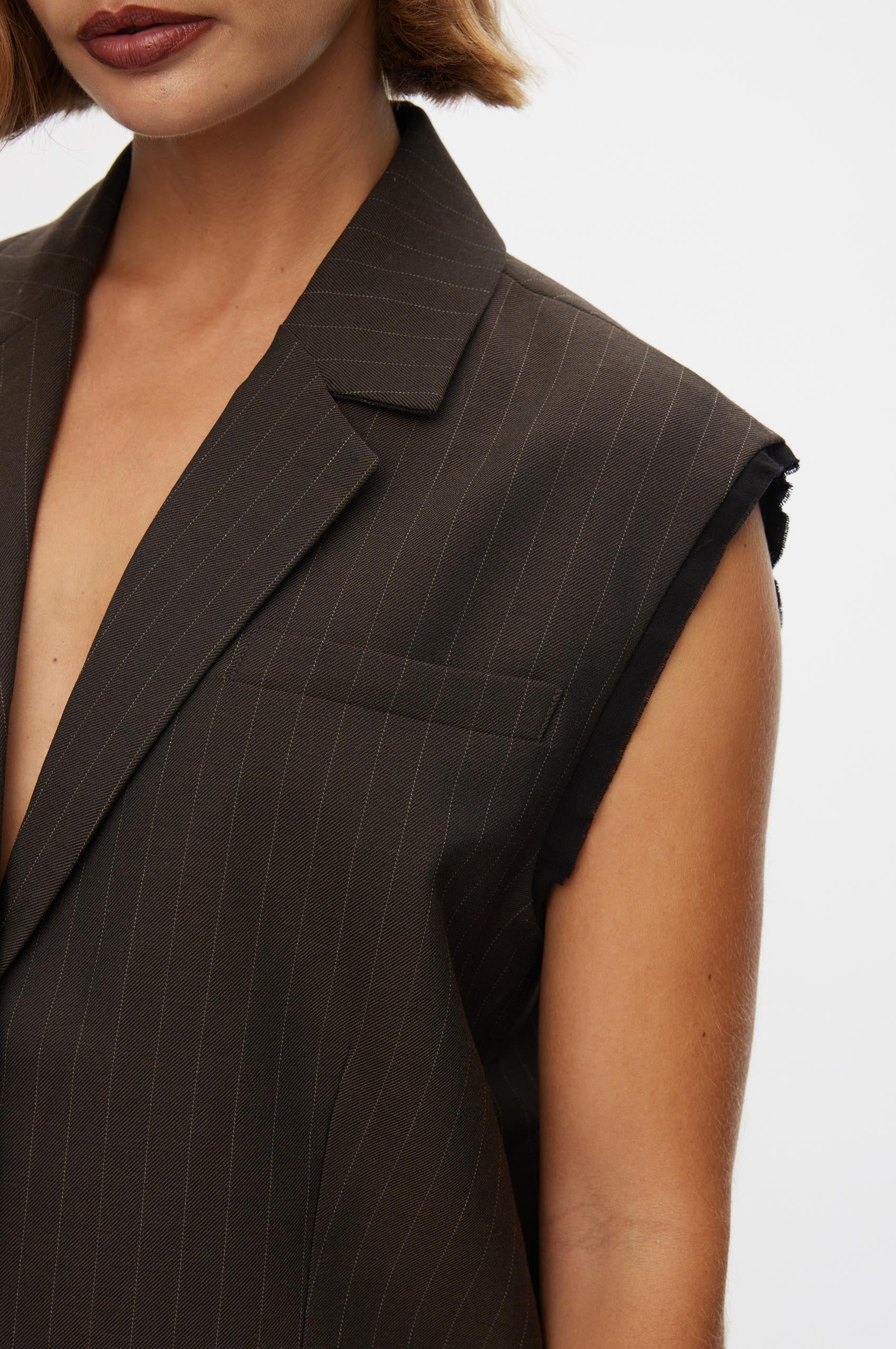 Oval Square Bonnie Vest VESTS 9056 Dark Brown Pinstripe