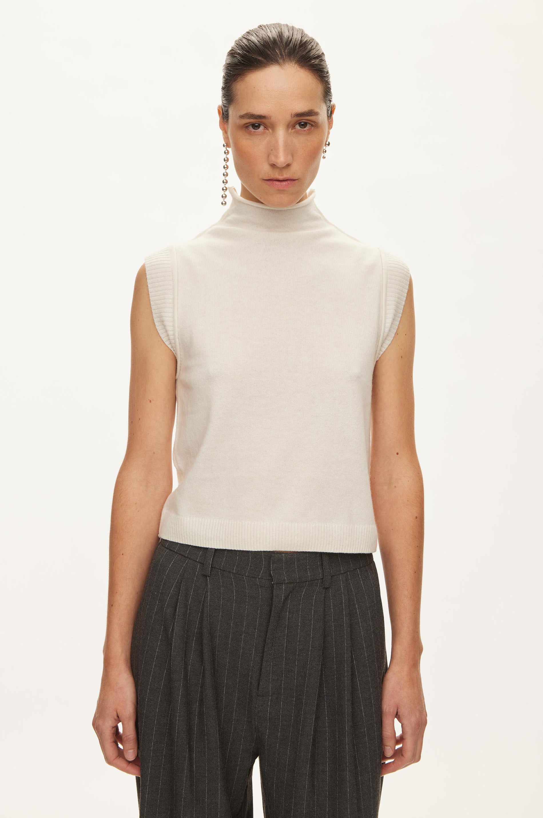 Oval Square Carla High Neck Top KNITS Off White
