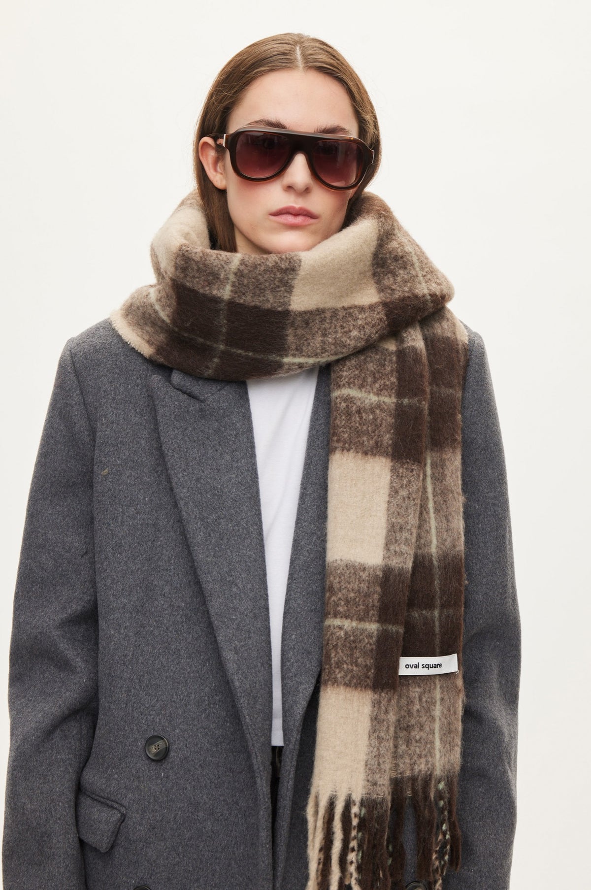 Oval Square Check Scarf SCARFS Brown/off white