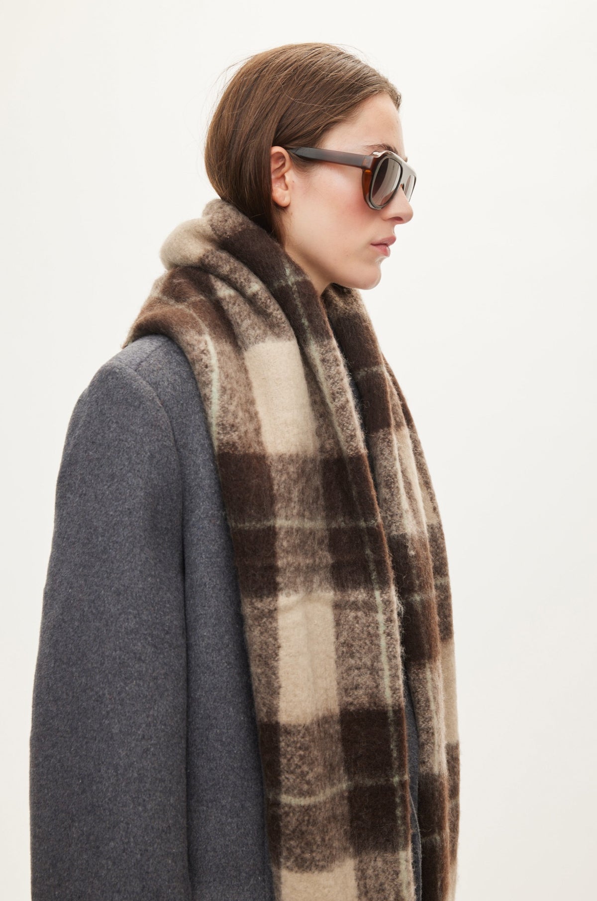 Oval Square Check Scarf SCARFS Brown/off white