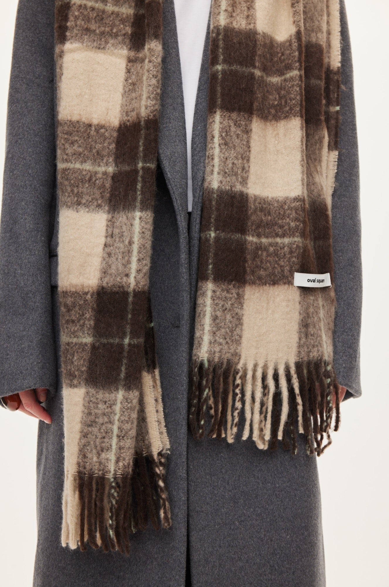 Oval Square Check Scarf SCARFS Brown/off white