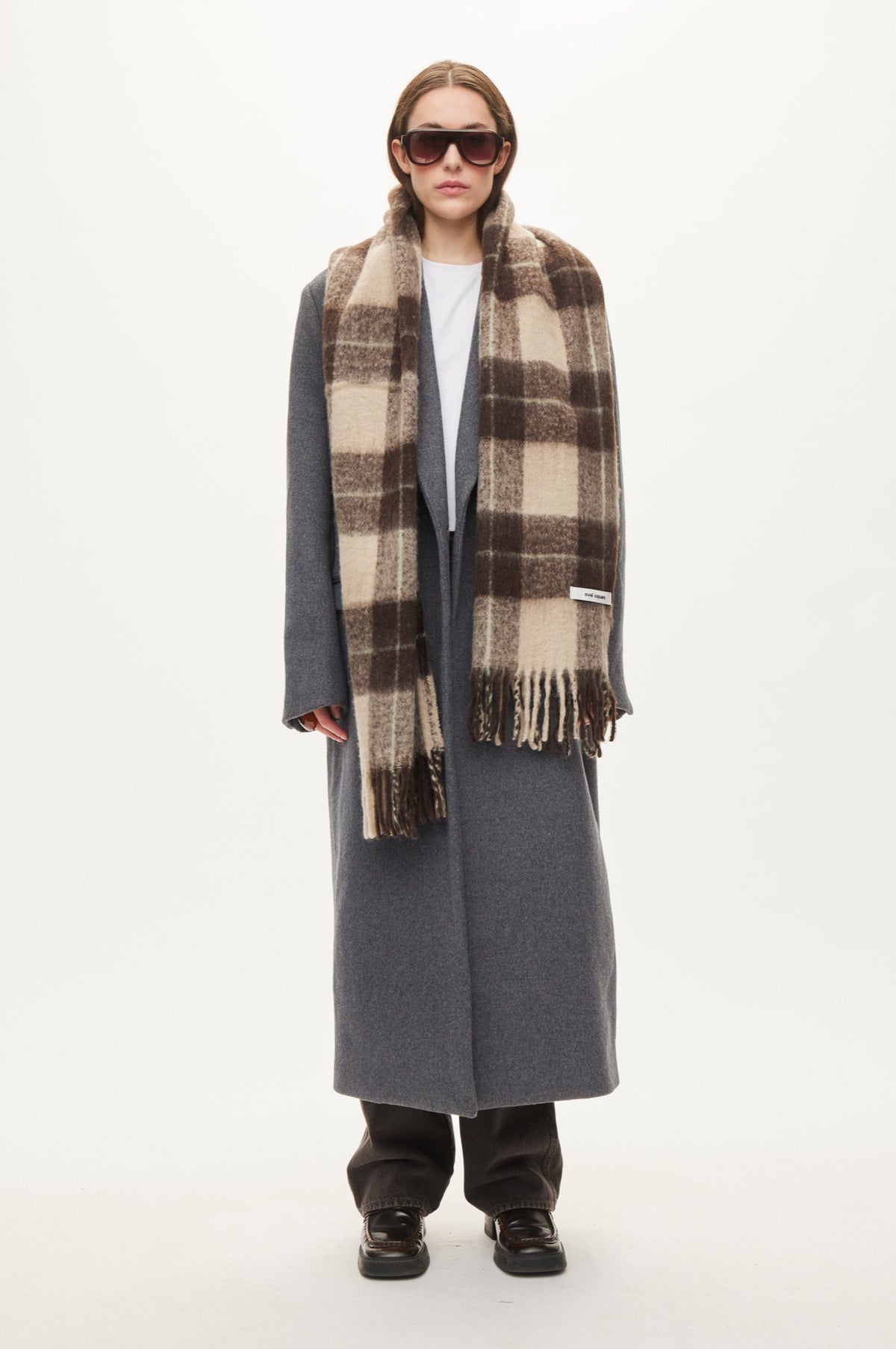 Oval Square Check Scarf SCARFS Brown/off white