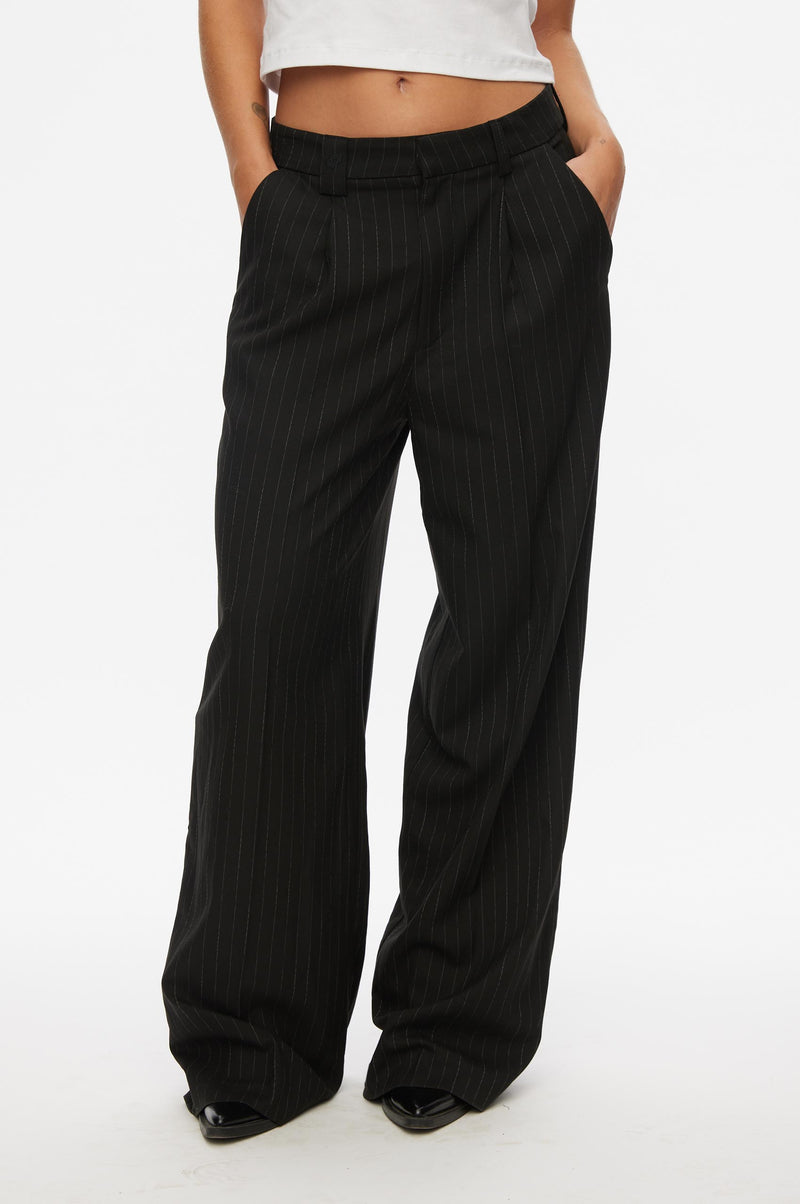 Oval Square Clyde Trousers TROUSERS 9040 Black Pinstripe