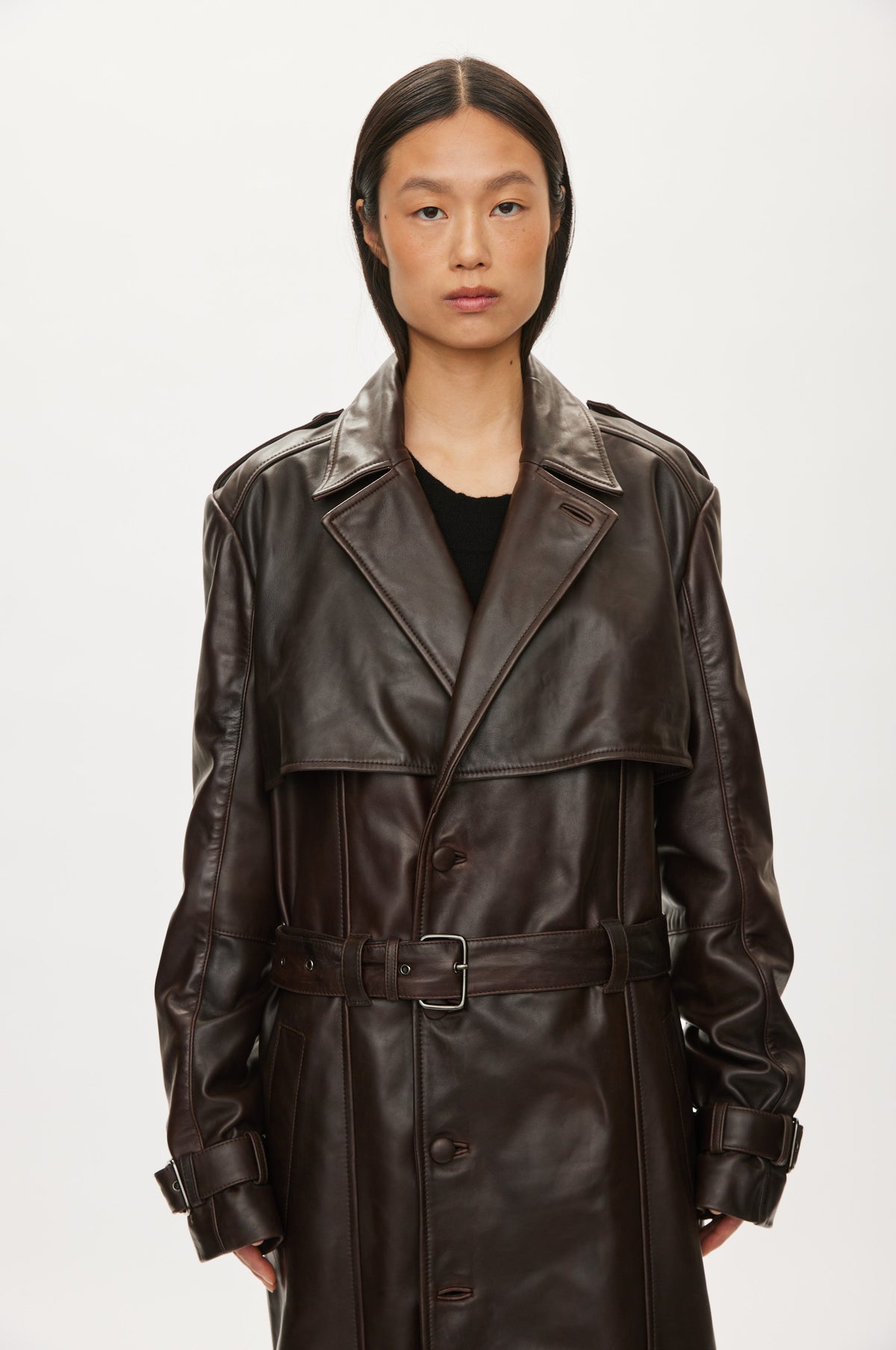 Oval Square Cora leather coat JACKETS Chocolate Torte
