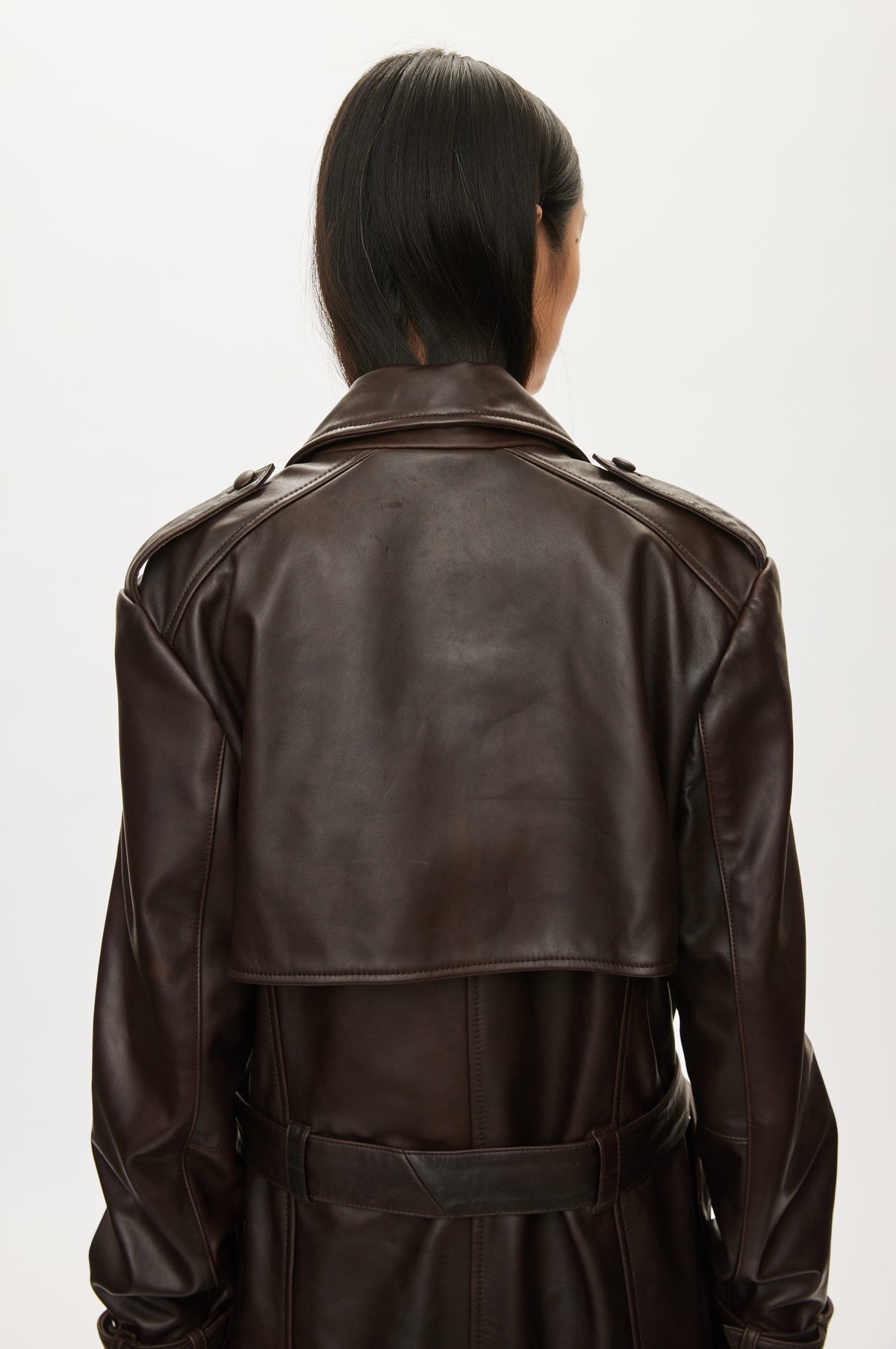 Oval Square Cora leather coat JACKETS Chocolate Torte