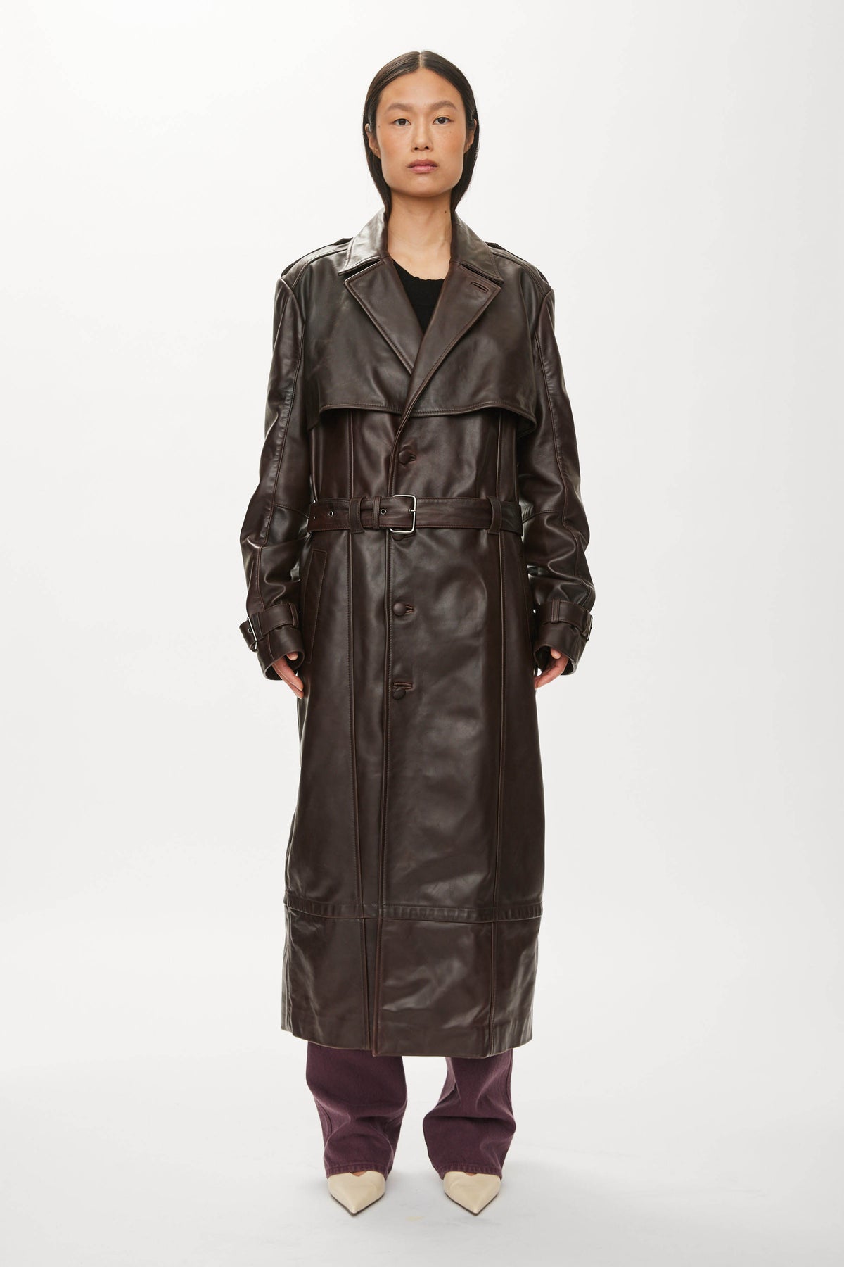 Oval Square Cora leather coat JACKETS Chocolate Torte