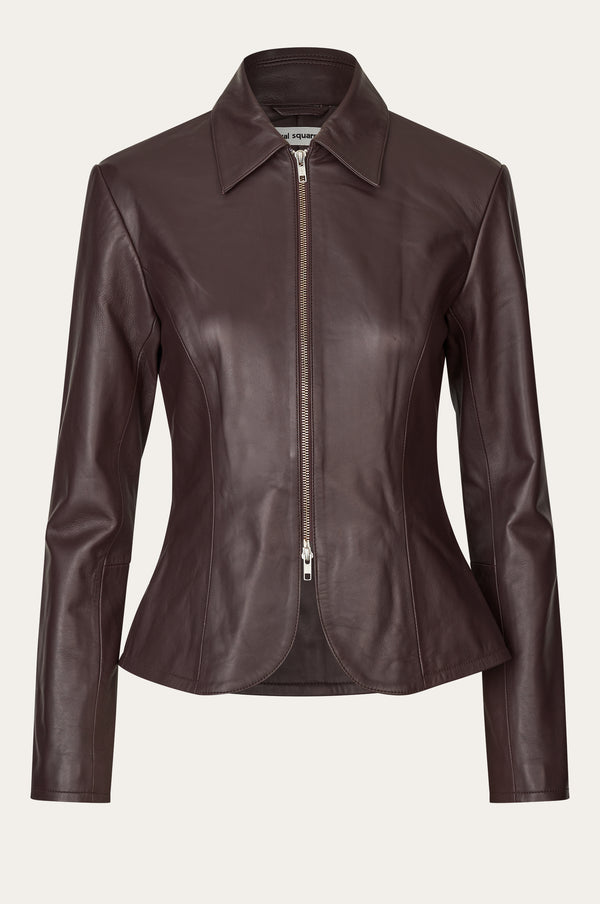 Oval Square Deep Leather Blazer BLAZERS 3006 Dark Burgundy
