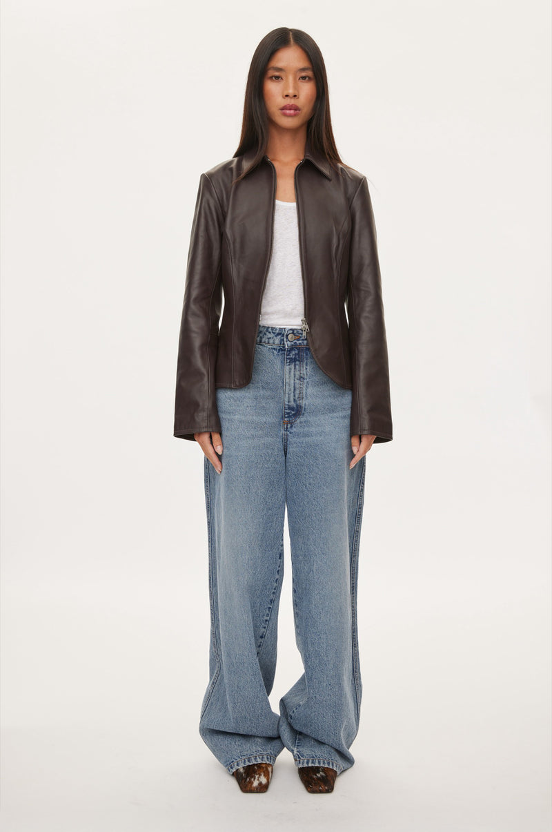 Oval Square Deep Leather Blazer BLAZERS 3006 Dark Burgundy