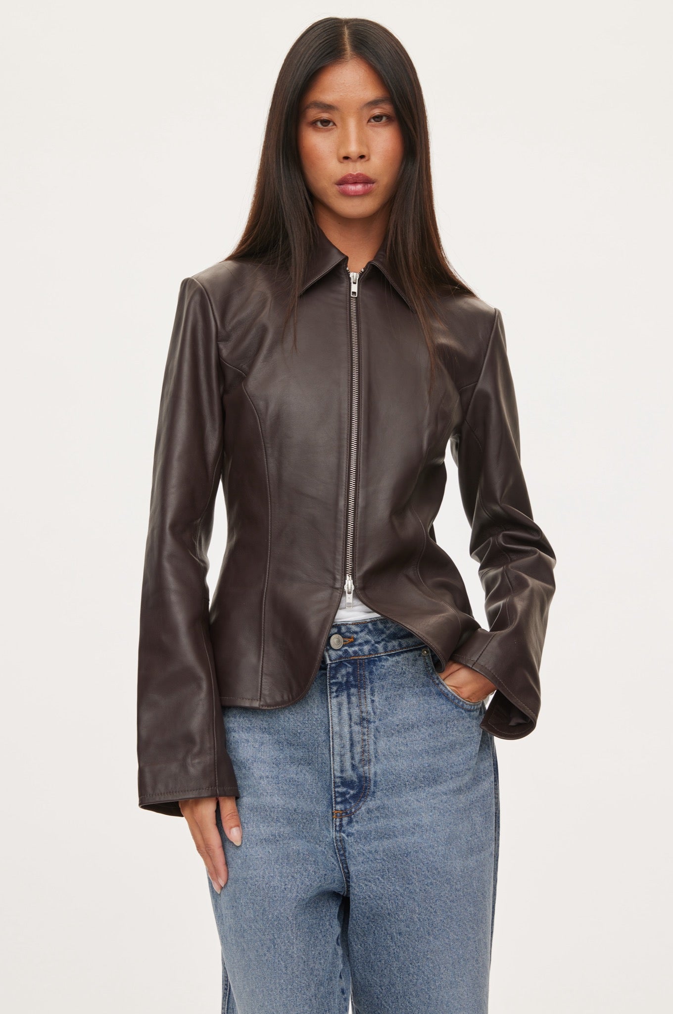 Oval Square Deep Leather Blazer BLAZERS 3006 Dark Burgundy