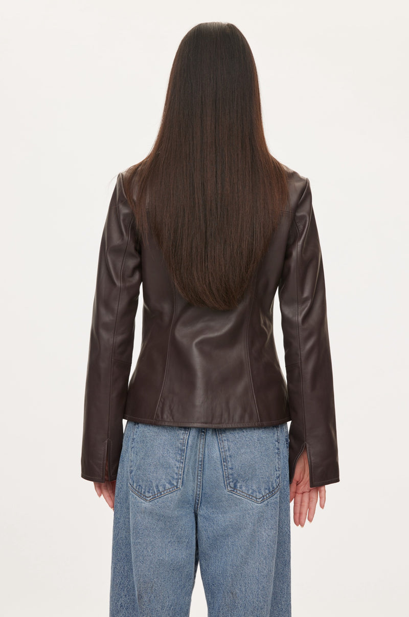 Oval Square Deep Leather Blazer BLAZERS 3006 Dark Burgundy