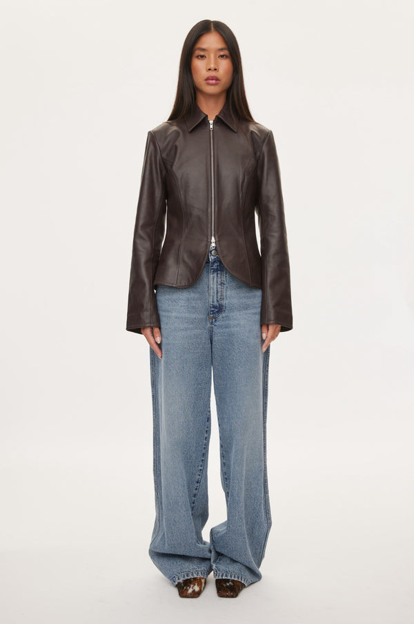 Oval Square Deep Leather Blazer BLAZERS 3006 Dark Burgundy