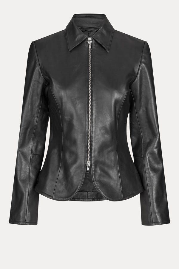 Oval Square Deep Leather Blazer BLAZERS 8001 Black
