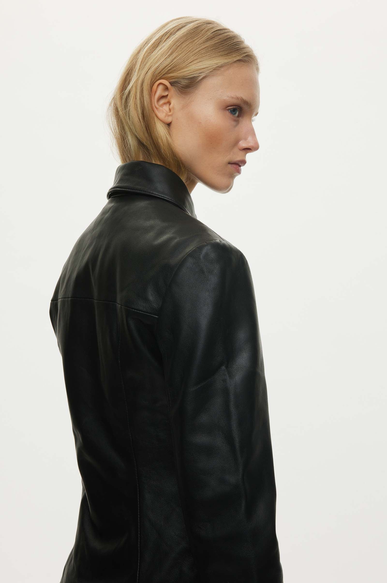 Oval Square Deep Leather Blazer BLAZERS 8001 Black