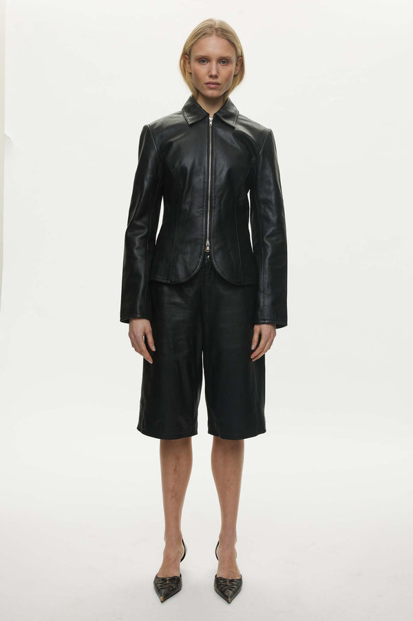 Oval Square Deep Leather Blazer BLAZERS 8001 Black