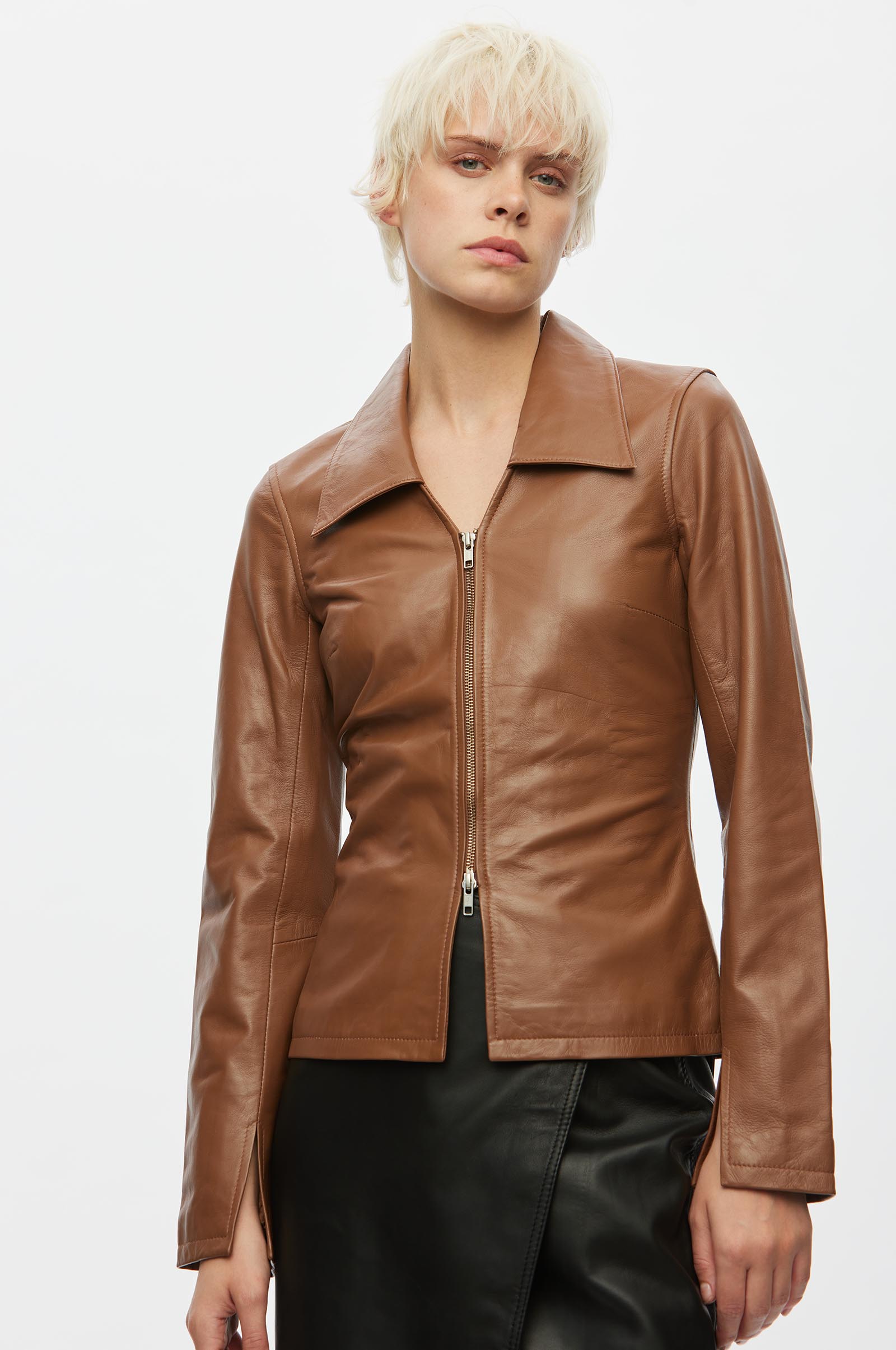 Oval Square Deep Leather Blouse BLOUSES 6009 Mocha Bisque