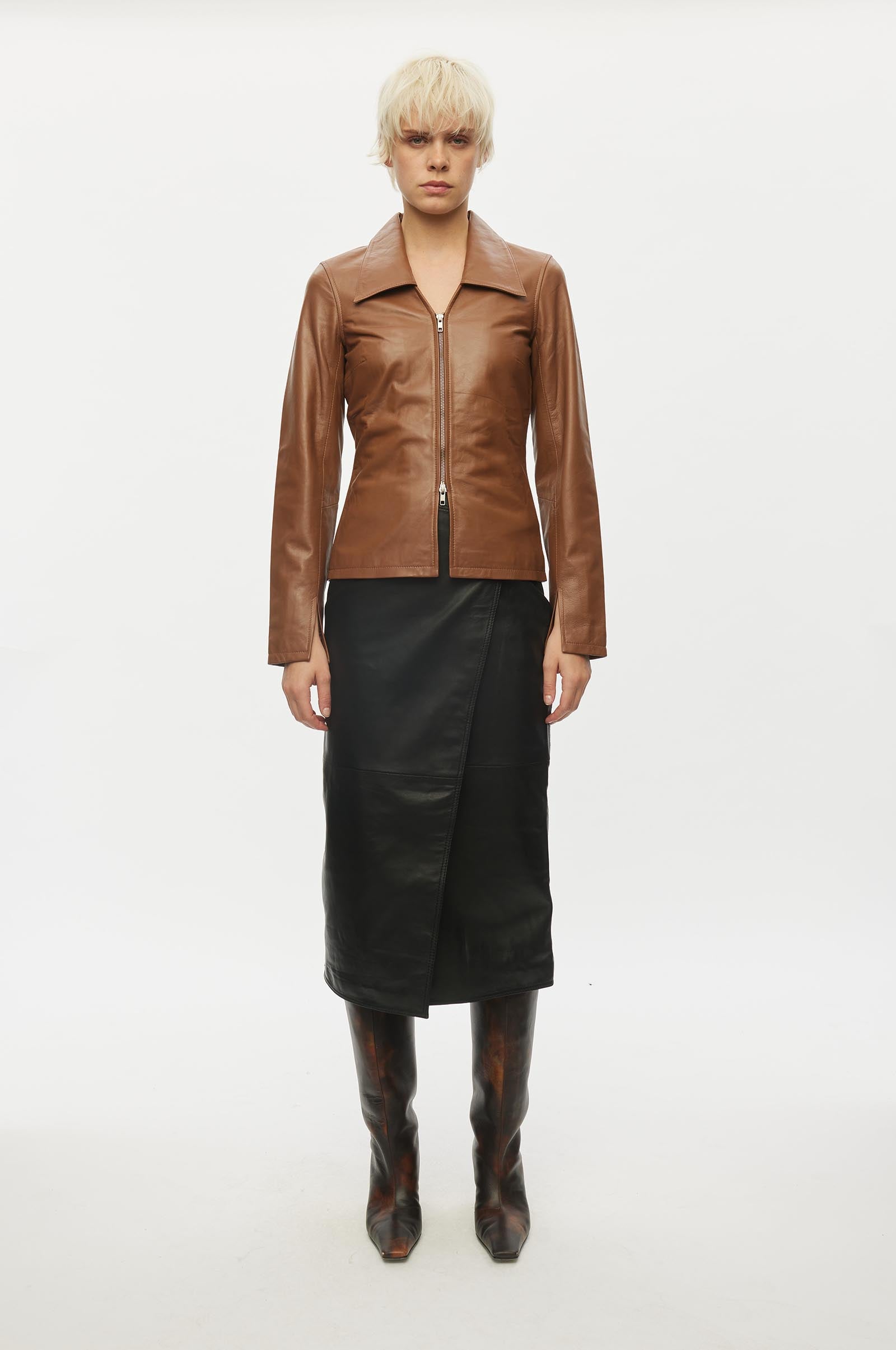 Oval Square Deep Leather Blouse BLOUSES 6009 Mocha Bisque