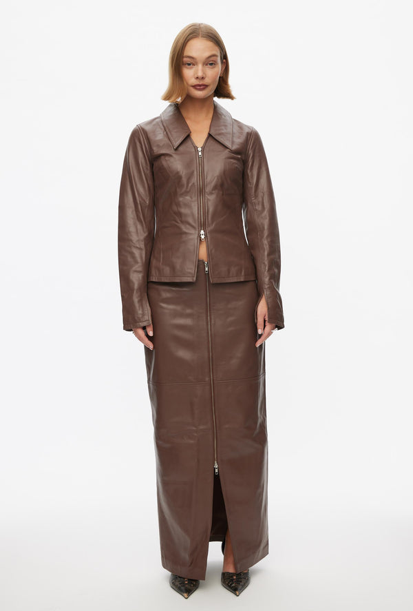 Oval Square Deep Leather Blouse BLOUSES 6017 Cappucino