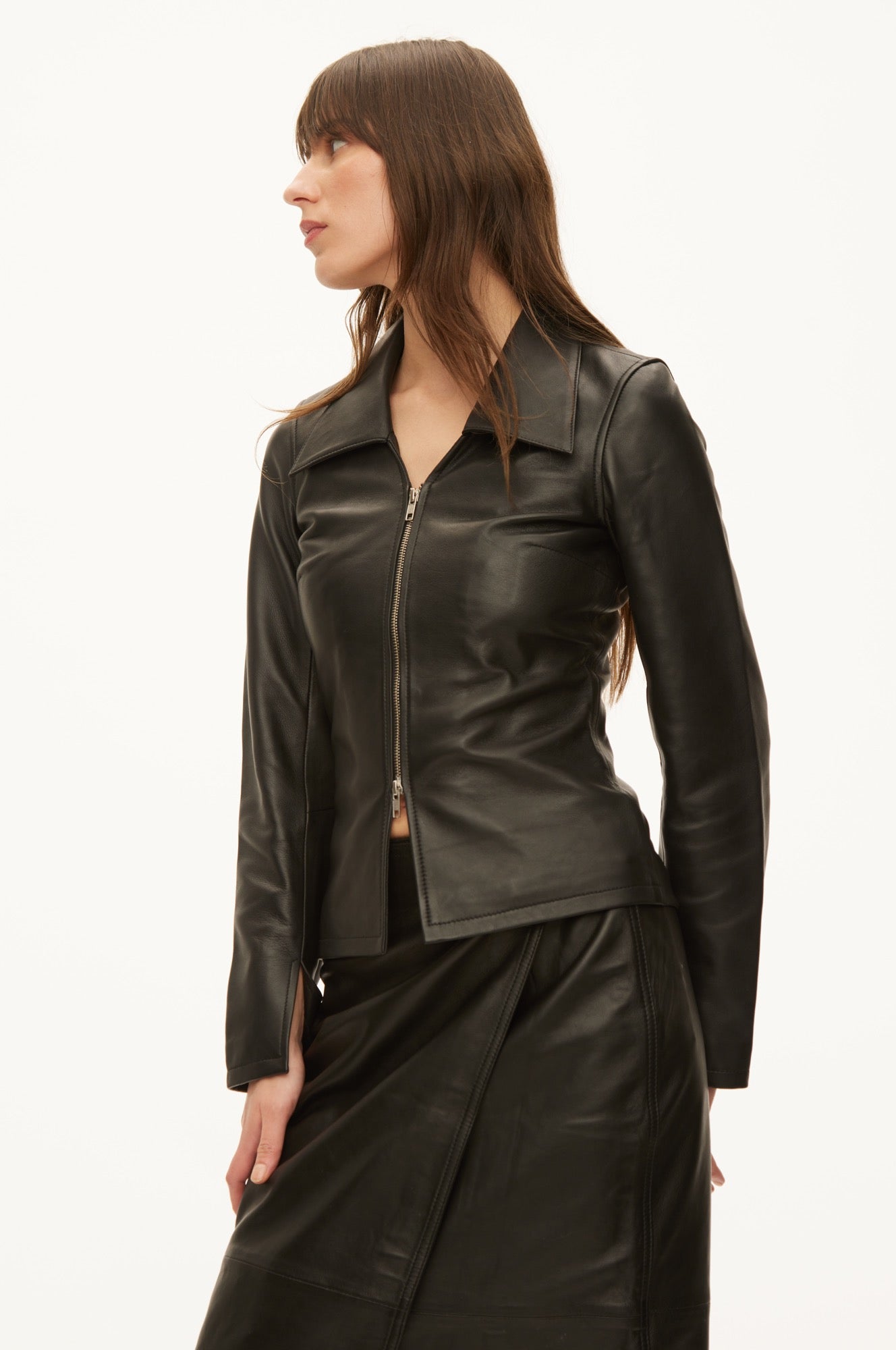 Oval Square Deep Leather Blouse BLOUSES 8001 Black