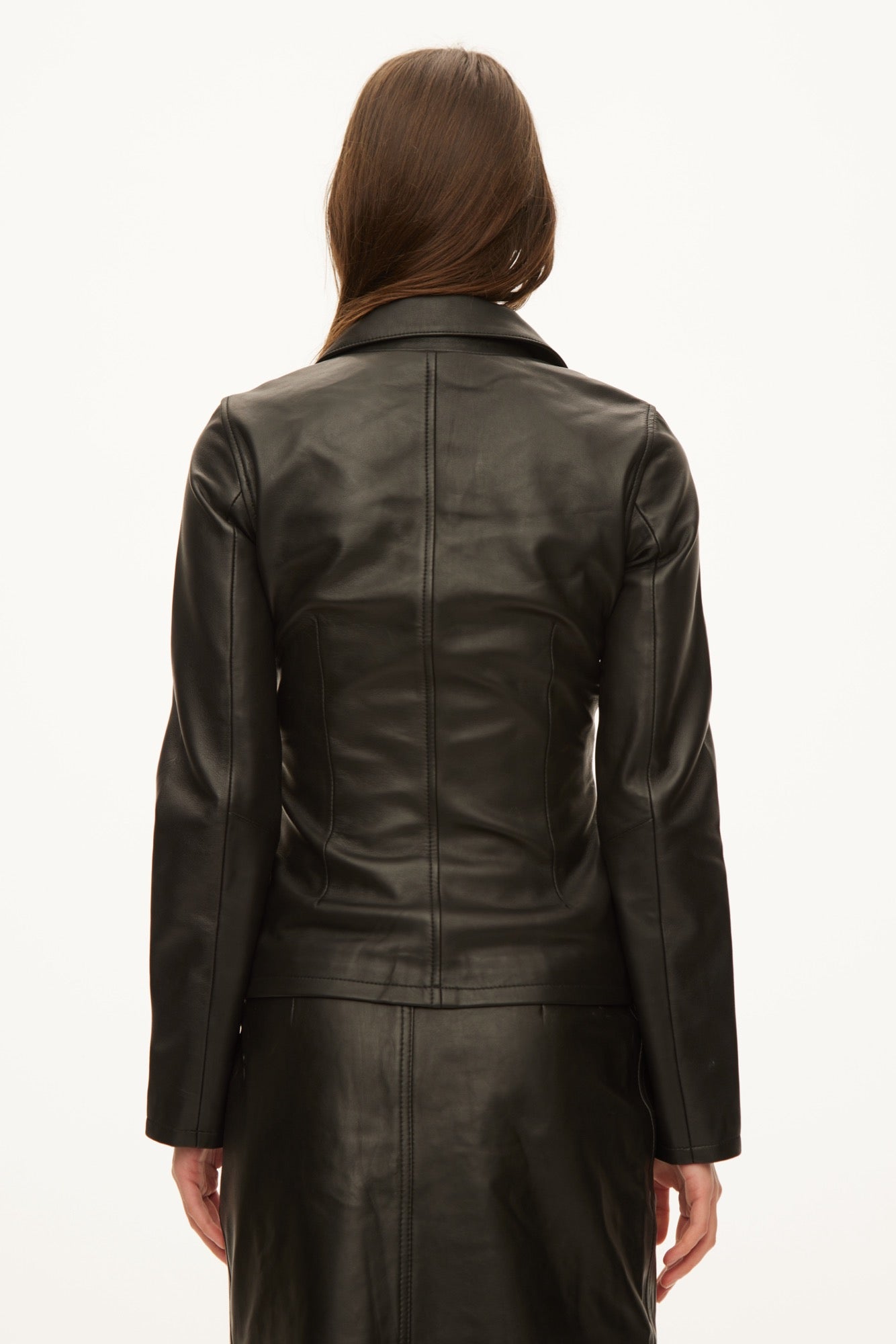 Oval Square Deep Leather Blouse BLOUSES 8001 Black