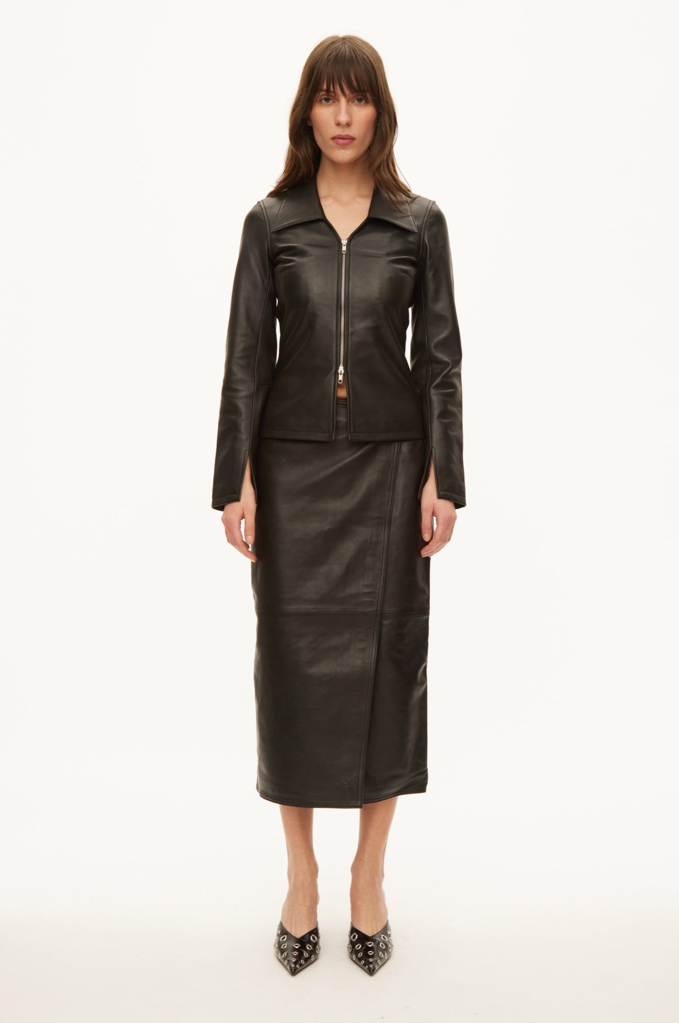 Oval Square Deep Leather Blouse BLOUSES 8001 Black