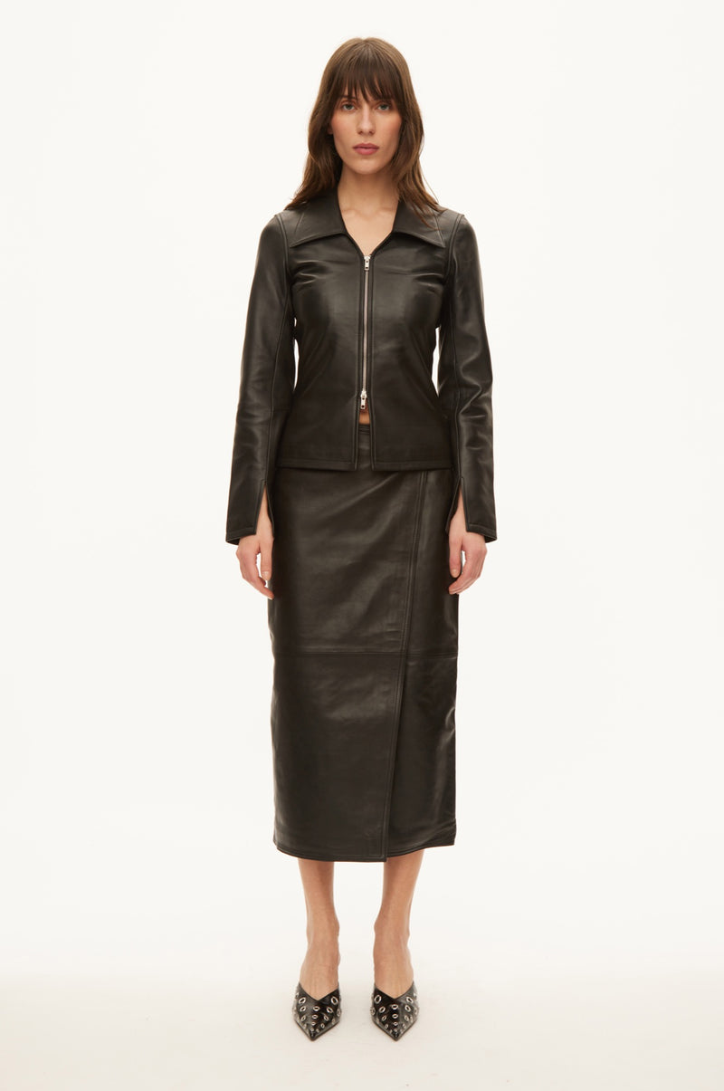 Oval Square Deep Leather Blouse BLOUSES 8001 Black