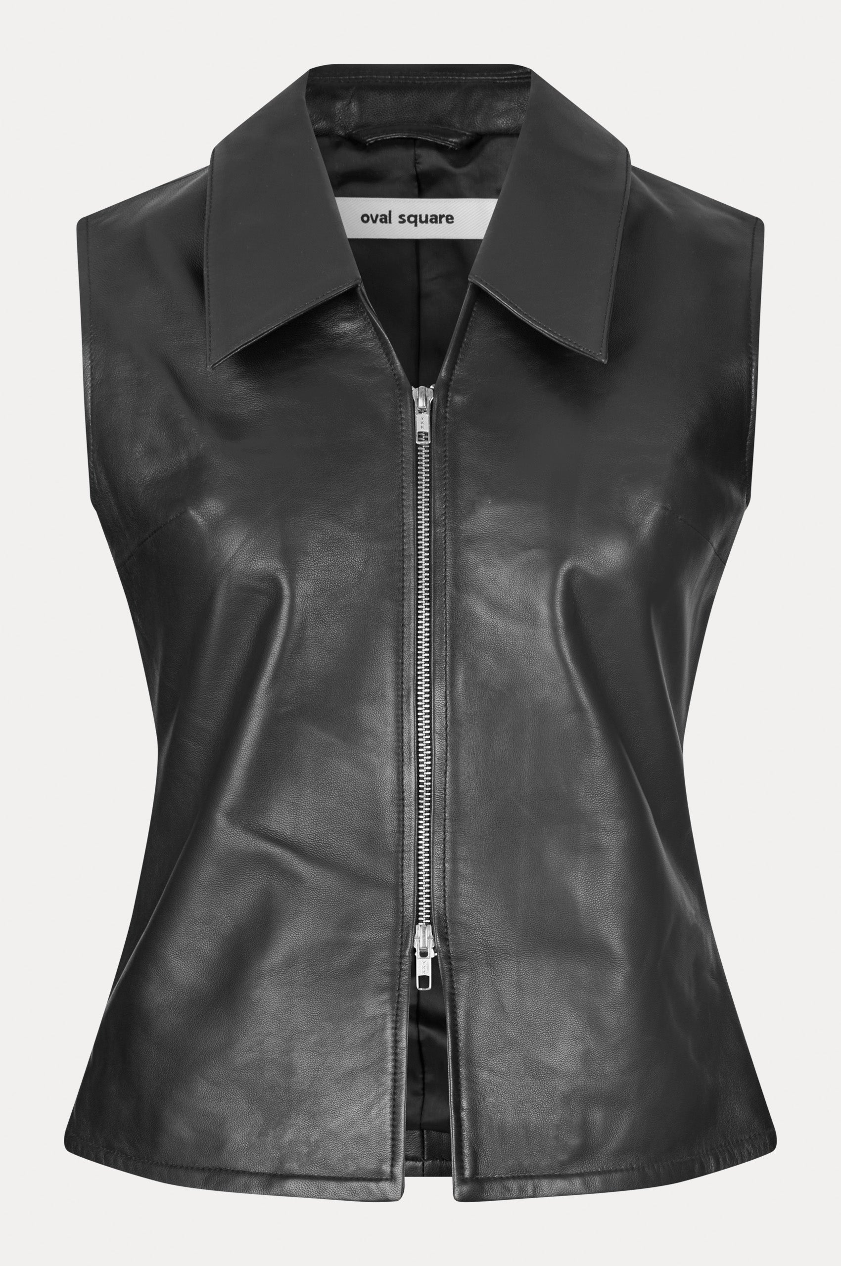 Oval Square Deep Leather Vest TOP 8001 Black