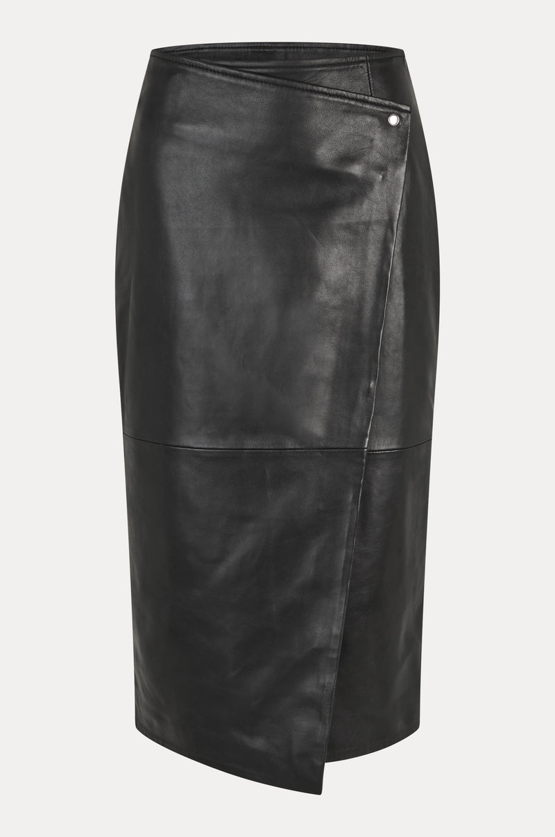 Oval Square Deep Leather Wrap Skirt SKIRTS 8001 Black