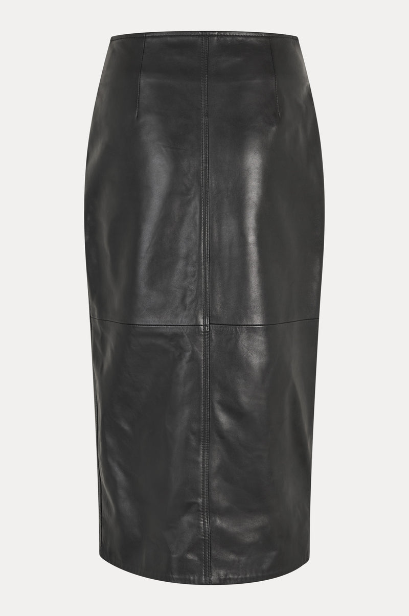 Oval Square Deep Leather Wrap Skirt SKIRTS 8001 Black