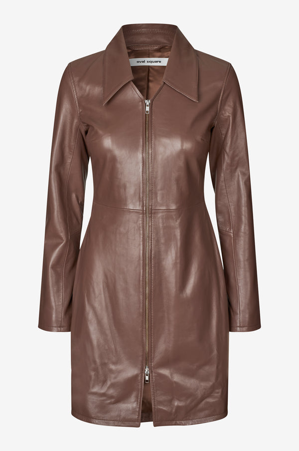 Oval Square Deep Leather Zip Dress DRESSES 6017 Cappucino