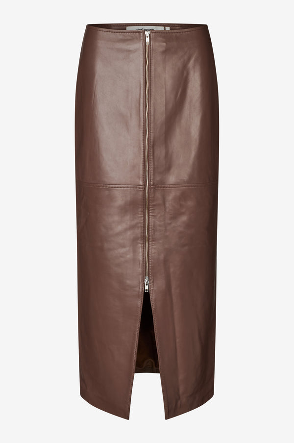 Oval Square Deep Leather Zip Skirt SKIRTS 6017 Cappucino