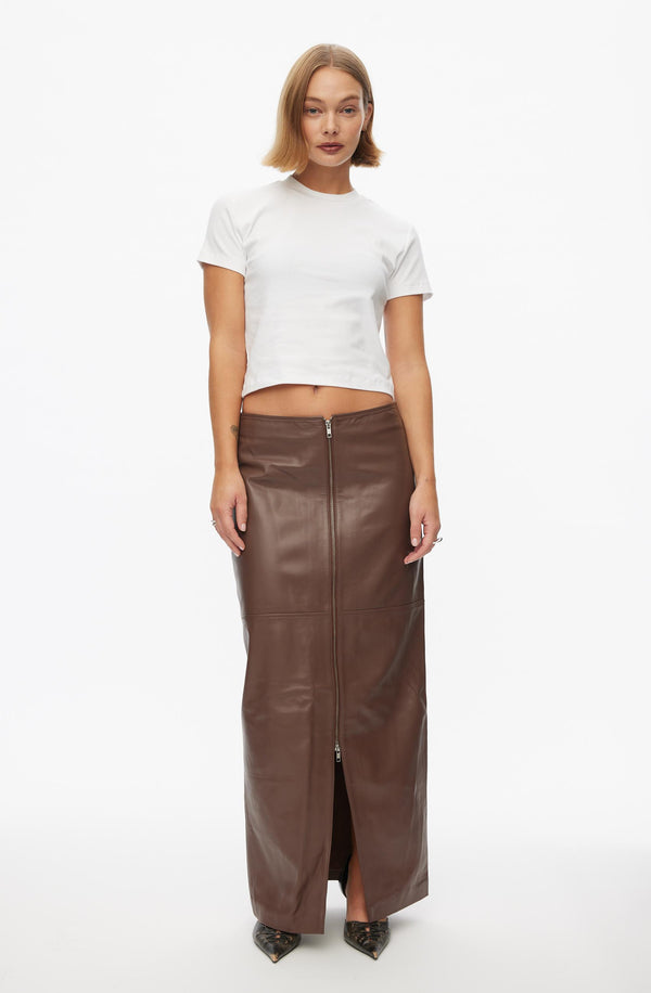 Oval Square Deep Leather Zip Skirt SKIRTS 6017 Cappucino