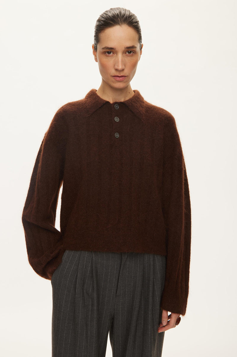 Oval Square Dream Knit Polo KNITS Brown