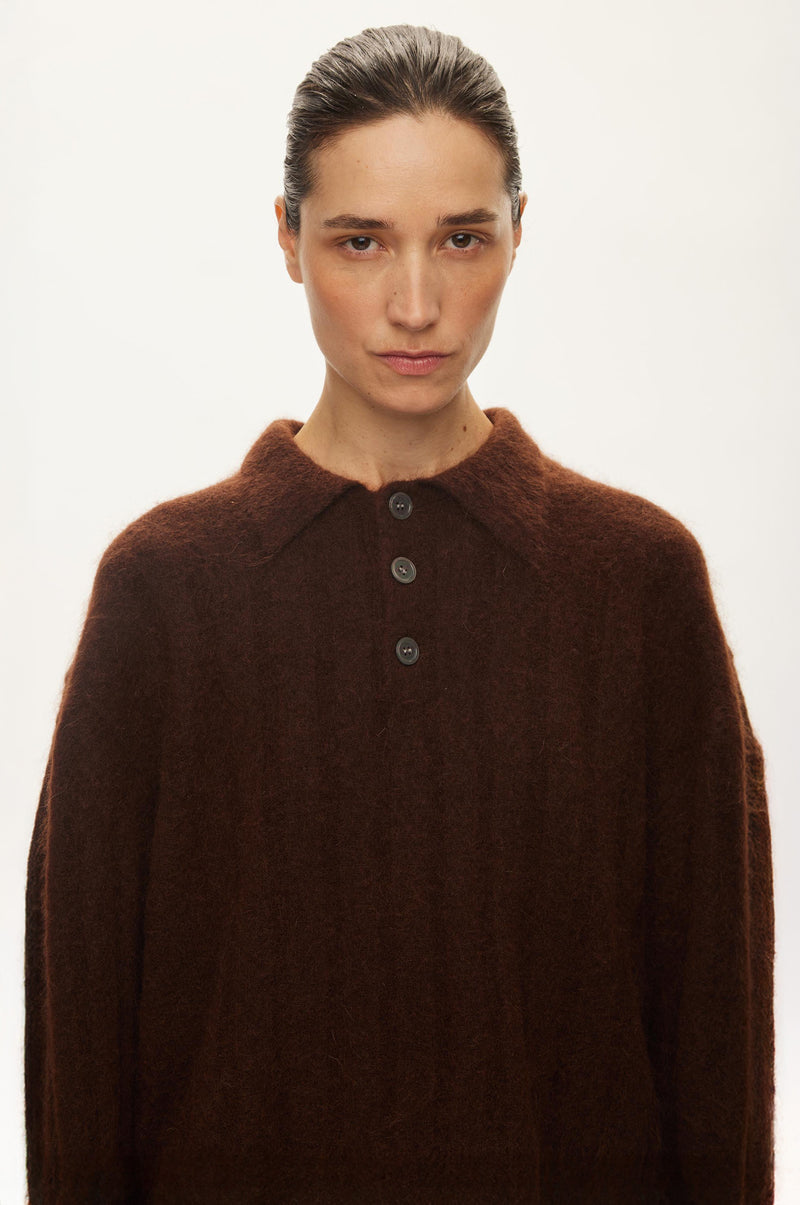 Oval Square Dream Knit Polo KNITS Brown