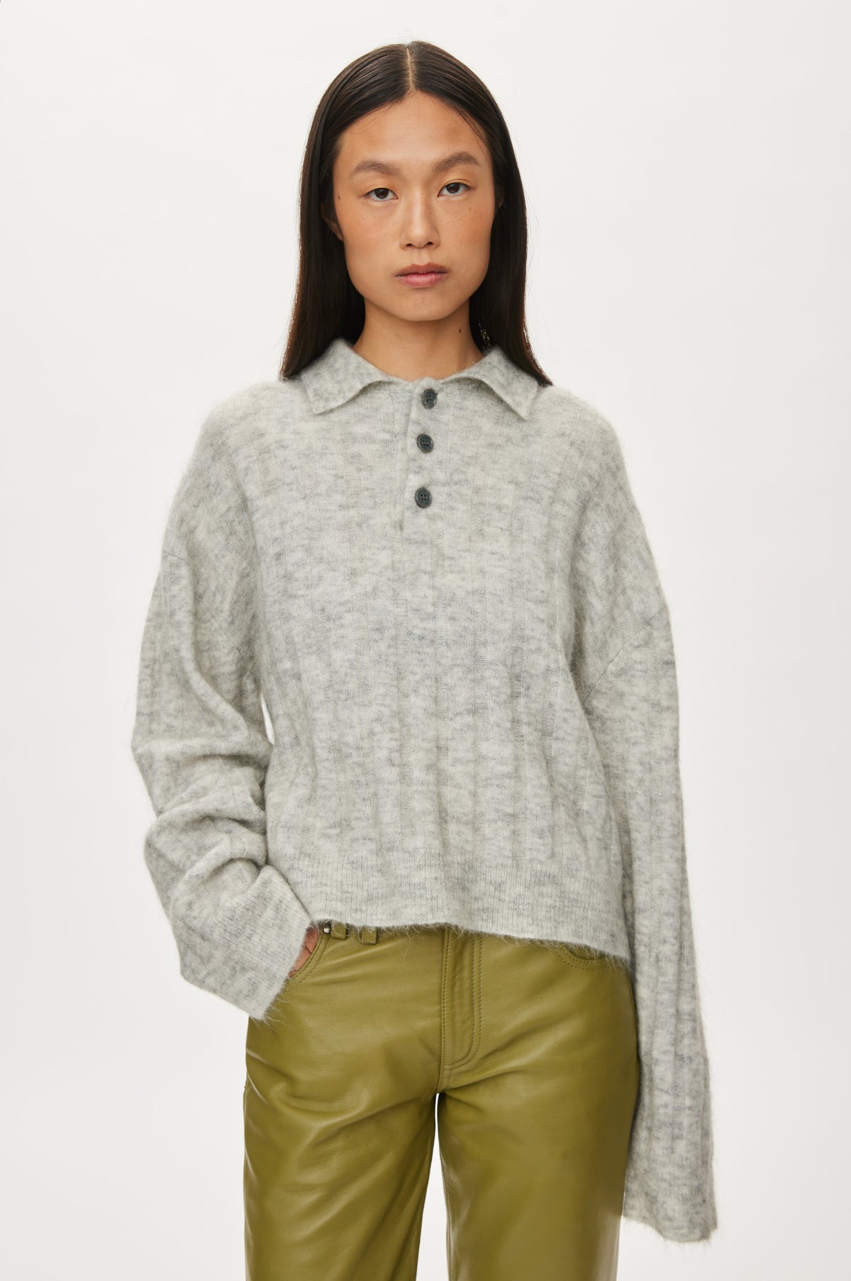 Oval Square Dream Knit Polo KNITS Light grey melange