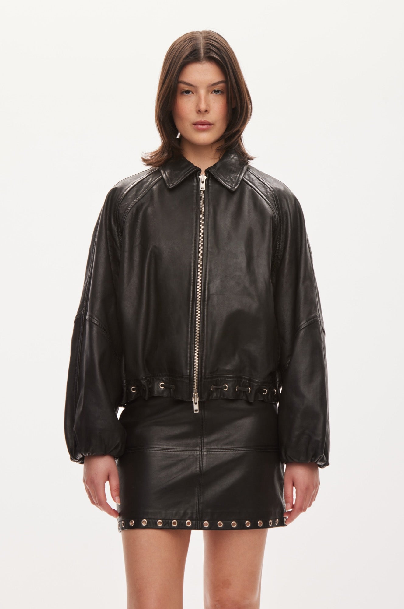 Oval Square Eye leather bomber JACKETS Worn black