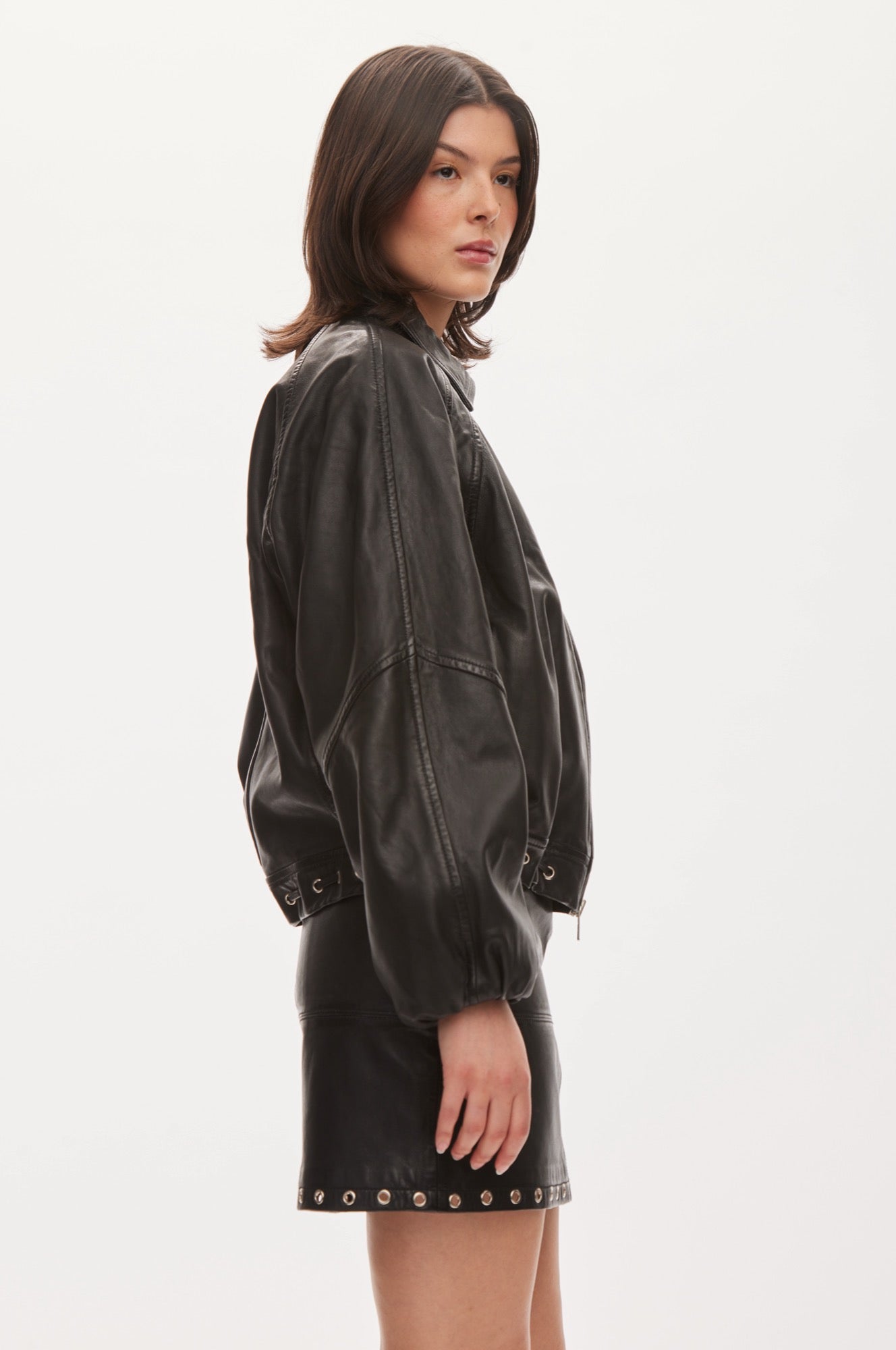 Oval Square Eye leather bomber JACKETS Worn black